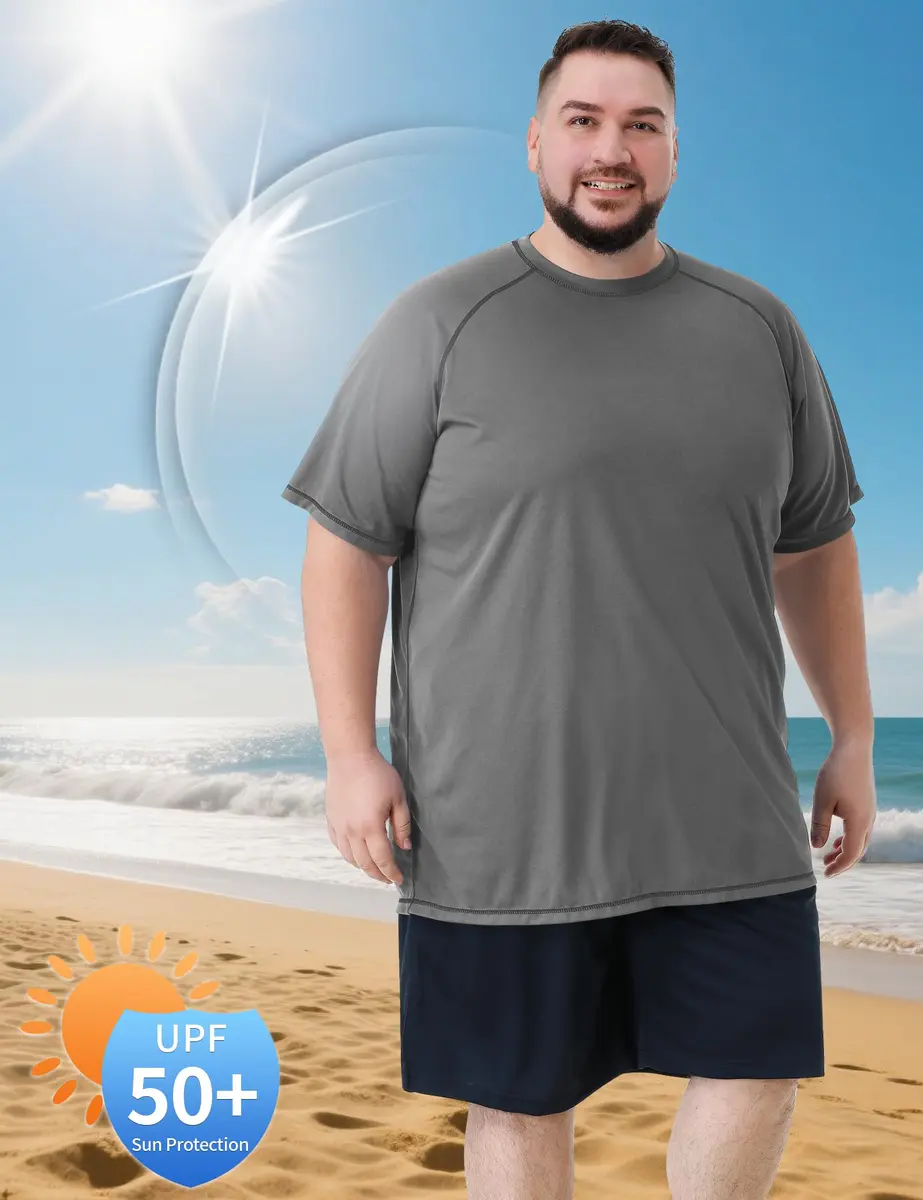 Idtswch Men's Big & Tall UPF 50+ Rash Guard Swim Shirt Gray 3XL (156 g) | Quick Dry Sun Protection - view 5