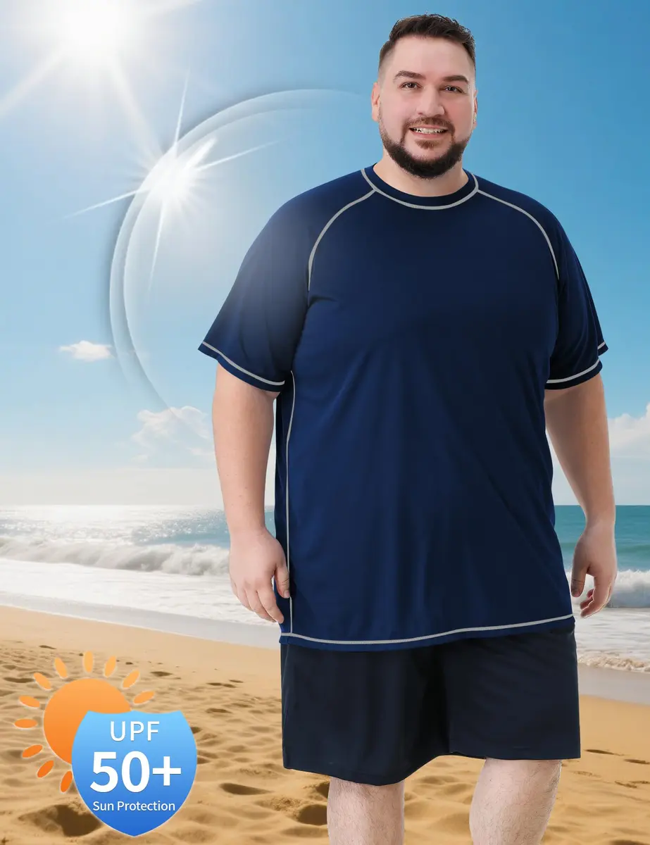 Idtswch Men's Big & Tall Rash Guard Swim Shirt UPF 50+ Sun Protection Quick Dry T-Shirt Navy 4X-Large Big Tall | Moisture-Wicking for Activewear - view 5