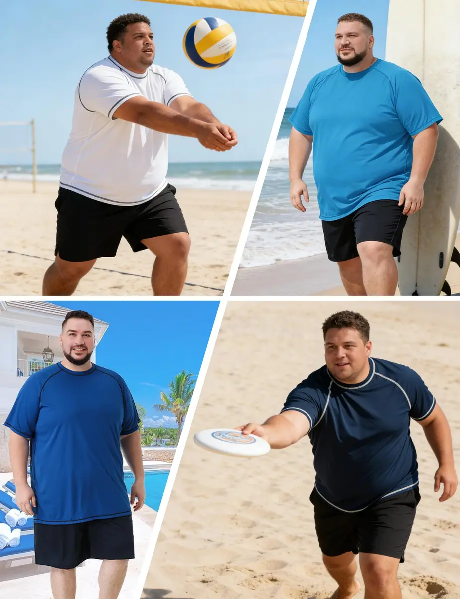 Idtswch Men's Big & Tall Rash Guard Swim Shirt UPF 50+ Sun Protection Quick Dry T-Shirt Navy 4X-Large Big Tall | Moisture-Wicking for Activewear - view 6