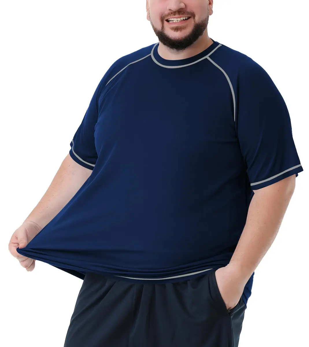 Idtswch Men's Big & Tall Rash Guard Swim Shirt UPF 50+ Sun Protection Quick Dry T-Shirt Navy 4X-Large Big Tall | Moisture-Wicking for Activewear - view 2
