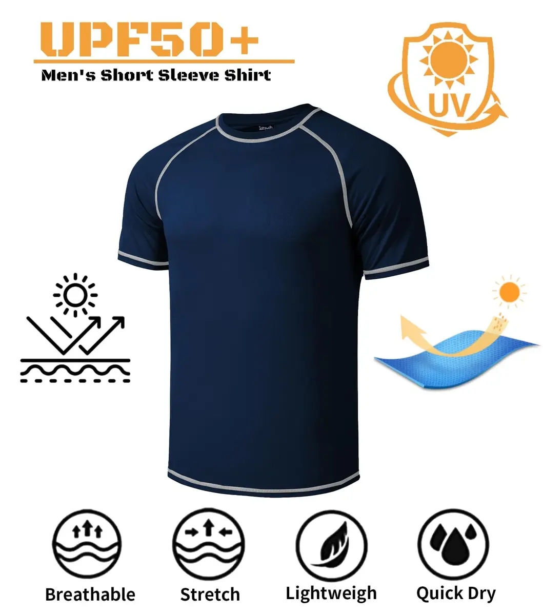 Idtswch Men's Big & Tall Rash Guard Swim Shirt UPF 50+ Sun Protection Quick Dry T-Shirt Navy 4X-Large Big Tall | Moisture-Wicking for Activewear - view 3