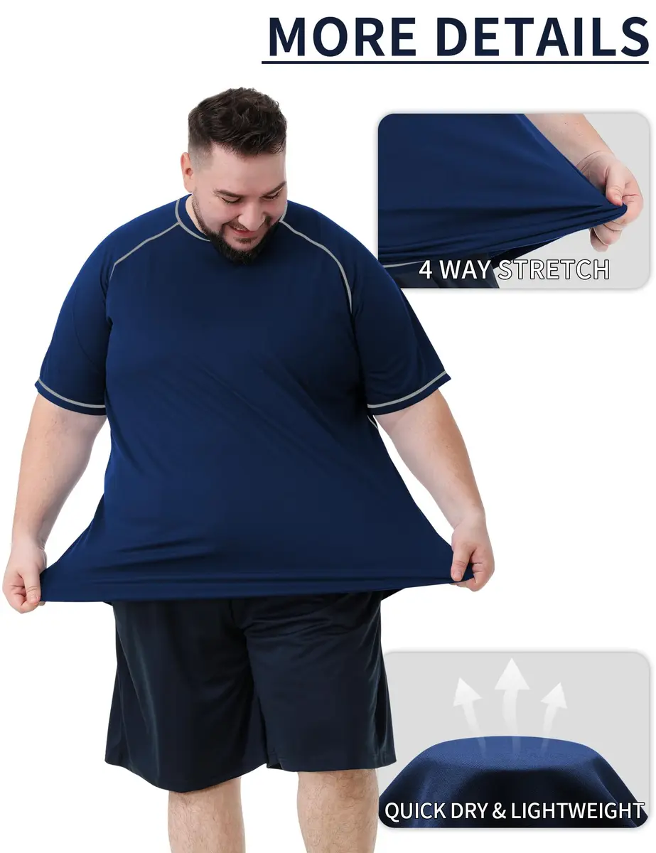 Idtswch Men's Big & Tall Rash Guard Swim Shirt UPF 50+ Sun Protection Quick Dry T-Shirt Navy 4X-Large Big Tall | Moisture-Wicking for Activewear - view 4