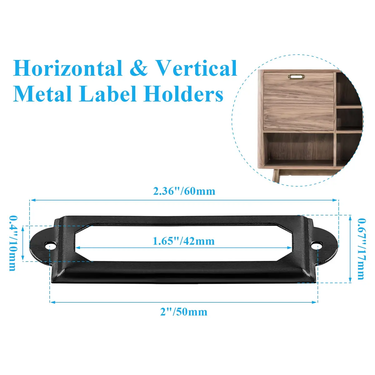 suiwotin Metal Label Holder, 60mm x 17mm | Rustproof, Corrosion Resistant, File Drawer Label Frames - view 2