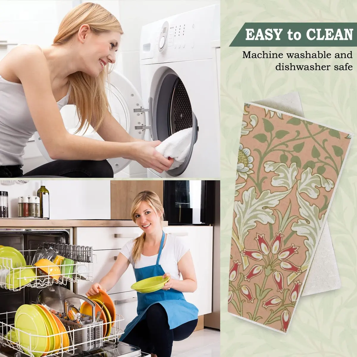 Whaline Vintage Floral Swedish Kitchen Dishcloth, 6 Pcs | Absorbent Cotton, Retro Design for Daily Use - view 5
