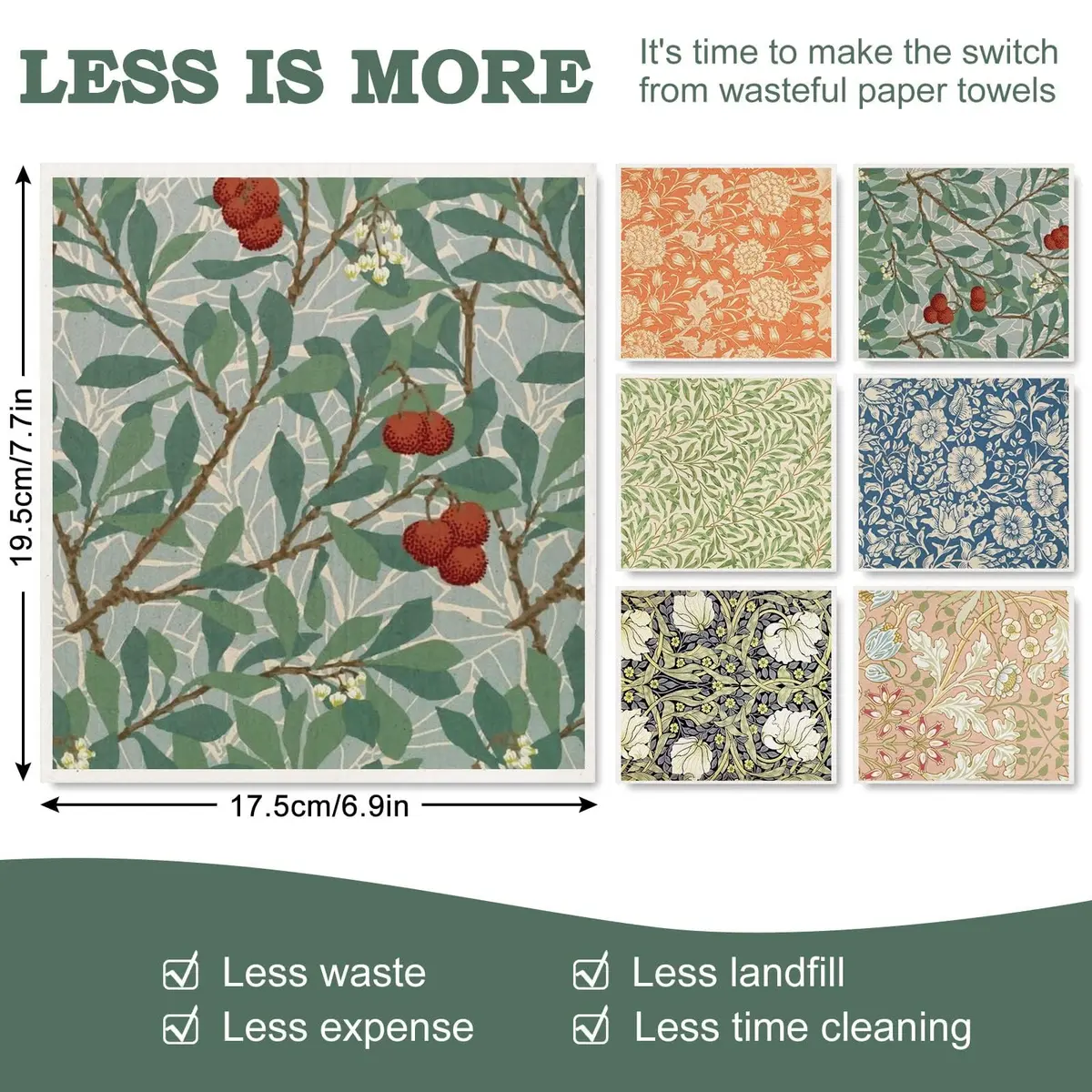 Whaline Vintage Floral Swedish Kitchen Dishcloth, 6 Pcs | Absorbent Cotton, Retro Design for Daily Use - view 2