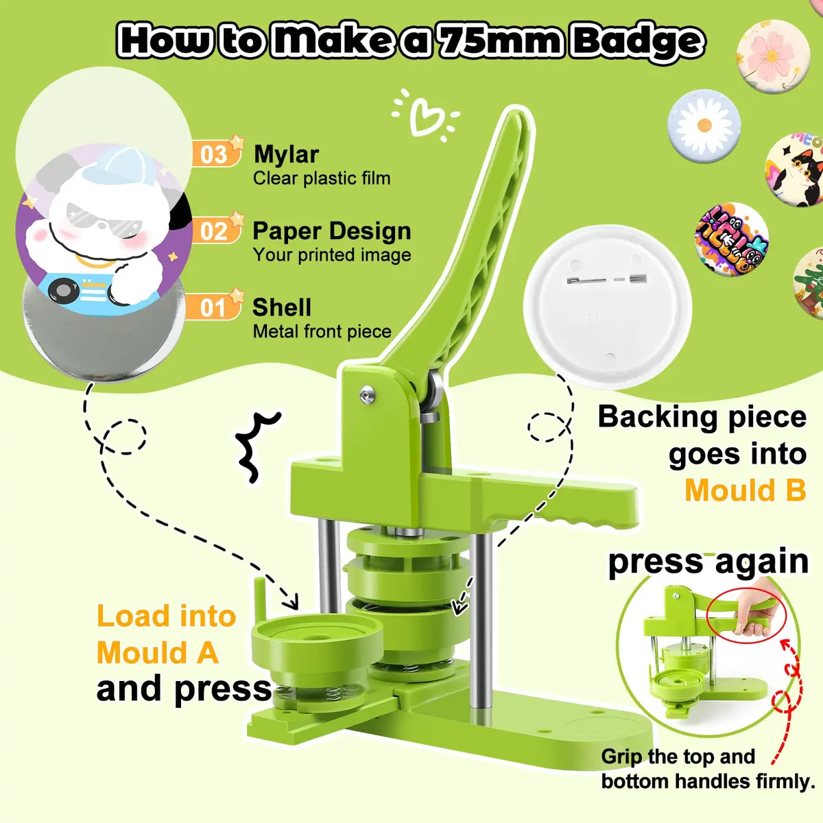 MK.Bear Button Maker Machine 75mm | DIY Button Badge Press with Supplies - view 5