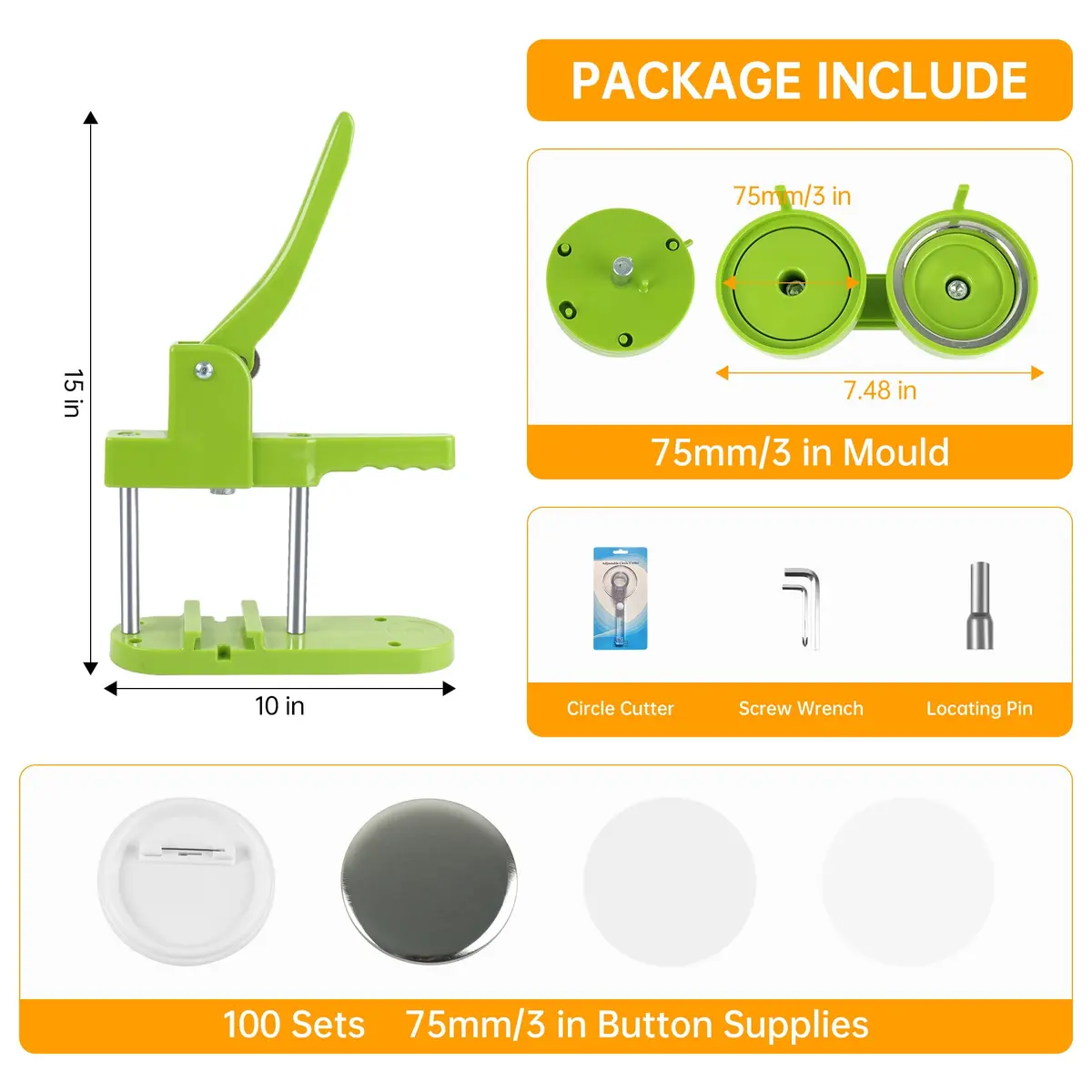 MK.Bear Button Maker Machine 75mm | DIY Button Badge Press with Supplies - view 3