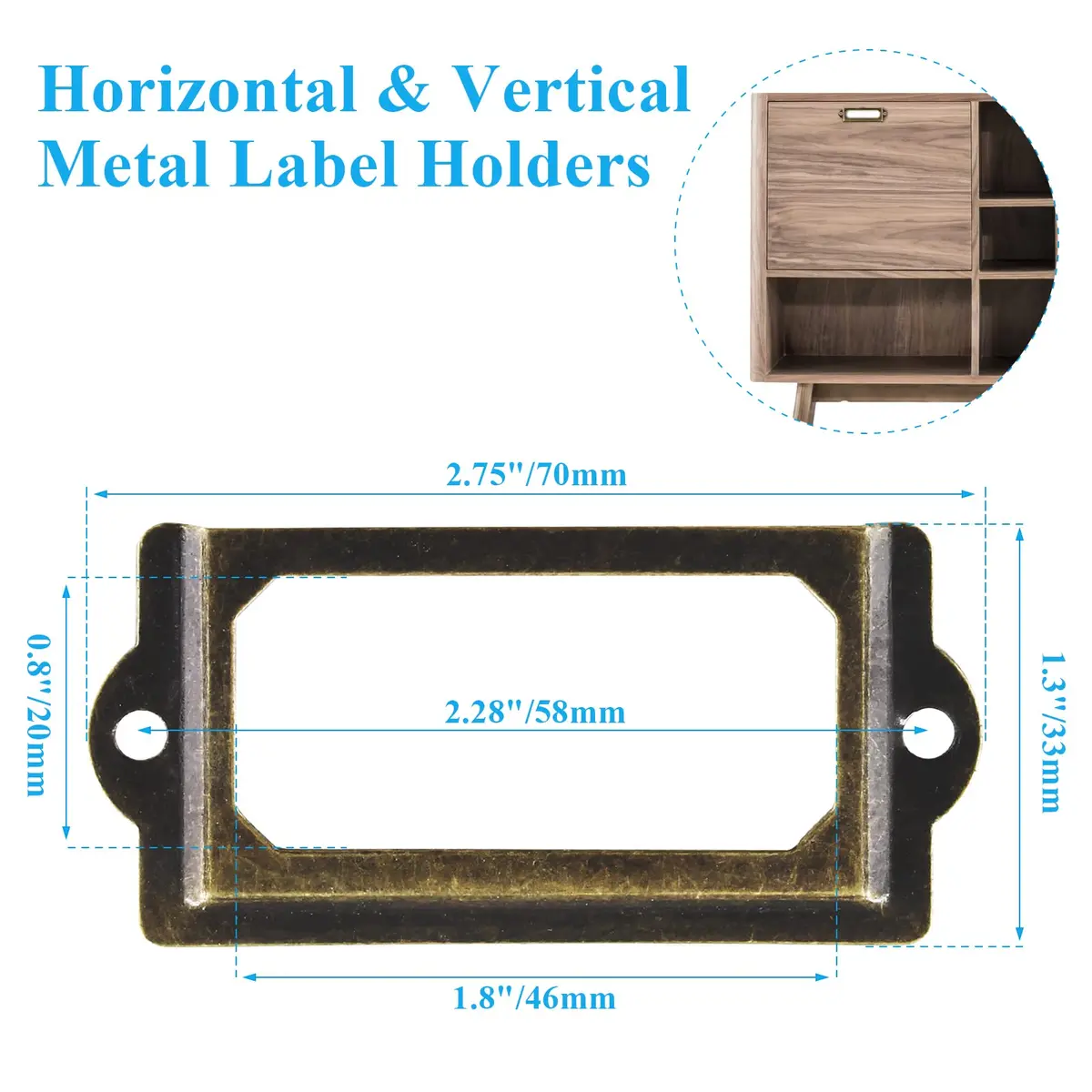 suiwotin Metal Label Holder, 70mm x 33mm | Rustproof, Bronze Finish for Office & School Supplies - view 2