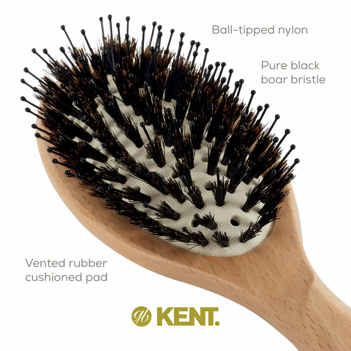 Kent LPF1 Pure Flow Oval Cushion Vented Hair Brush with Boar Bristle & Nylon Bristle, 21.9cm (8.62in) | Blowdry Detangle Volume Curls - view 6