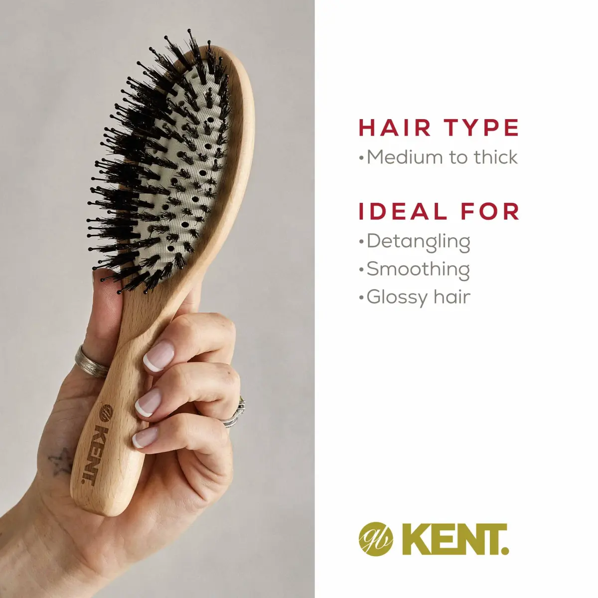 Kent LPF1 Pure Flow Oval Cushion Vented Hair Brush with Boar Bristle & Nylon Bristle, 21.9cm (8.62in) | Blowdry Detangle Volume Curls - view 7