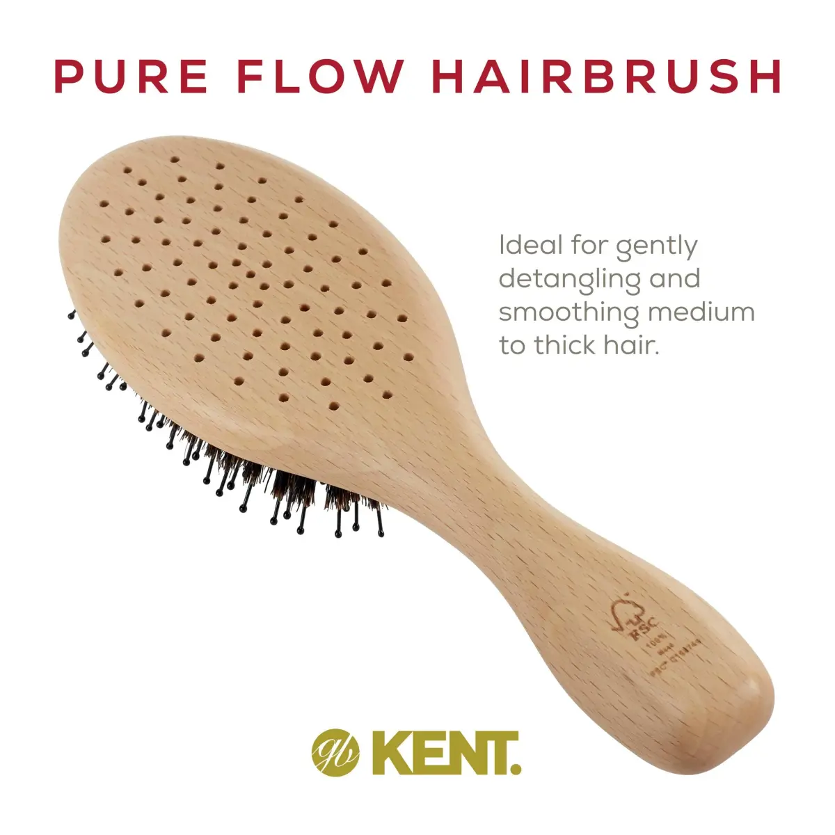 Kent LPF1 Pure Flow Oval Cushion Vented Hair Brush with Boar Bristle & Nylon Bristle, 21.9cm (8.62in) | Blowdry Detangle Volume Curls - view 4