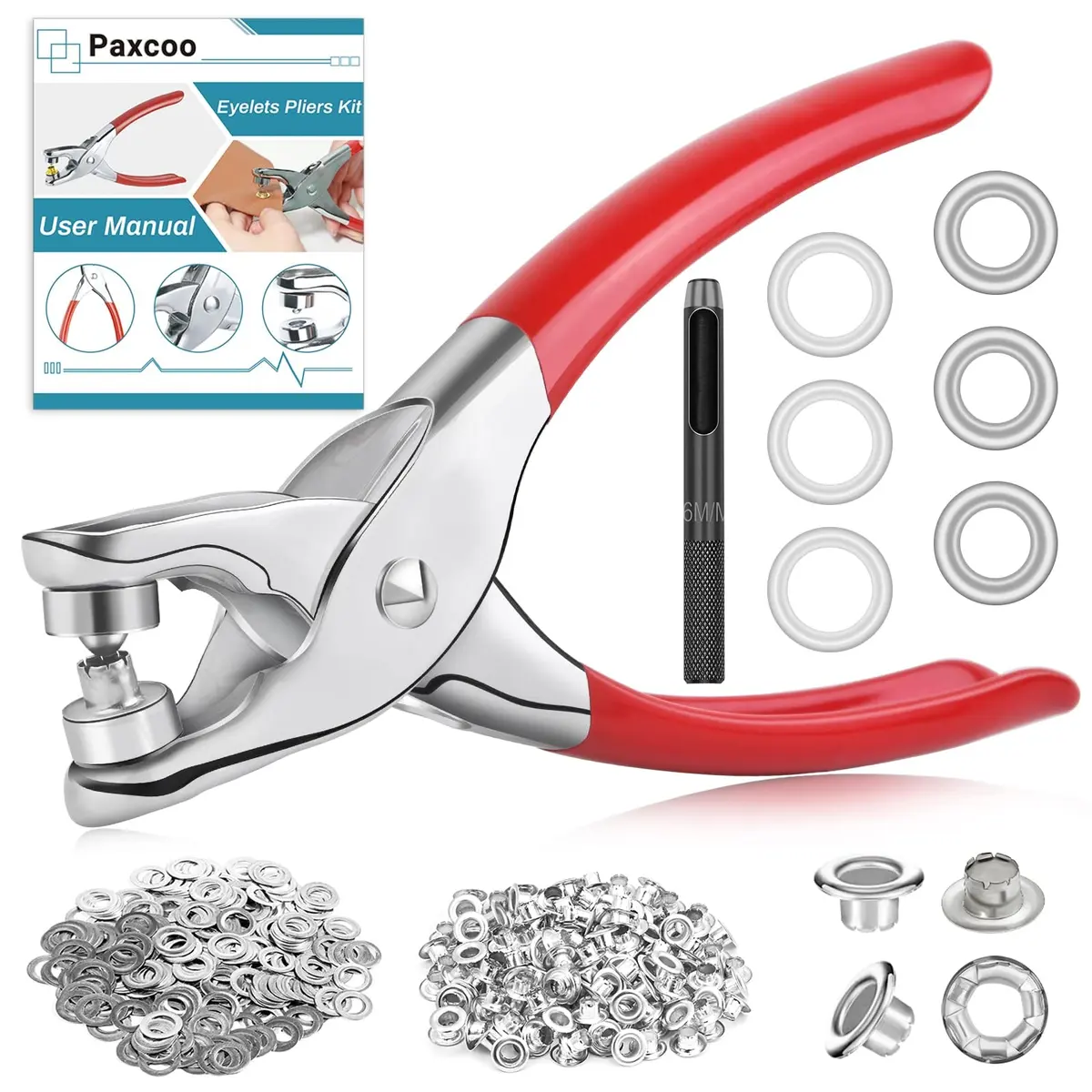 PAXCOO Grommet Tool Kit 6mm 1/4 Inch | Light-Duty Eyelet Kit for Leather & Crafts - main product image