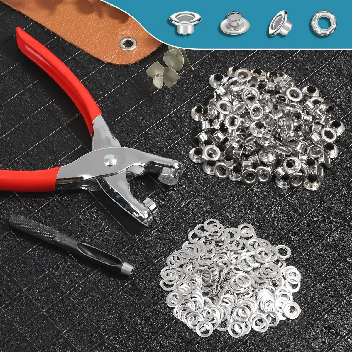 PAXCOO Grommet Tool Kit 6mm 1/4 Inch | Light-Duty Eyelet Kit for Leather & Crafts - view 5