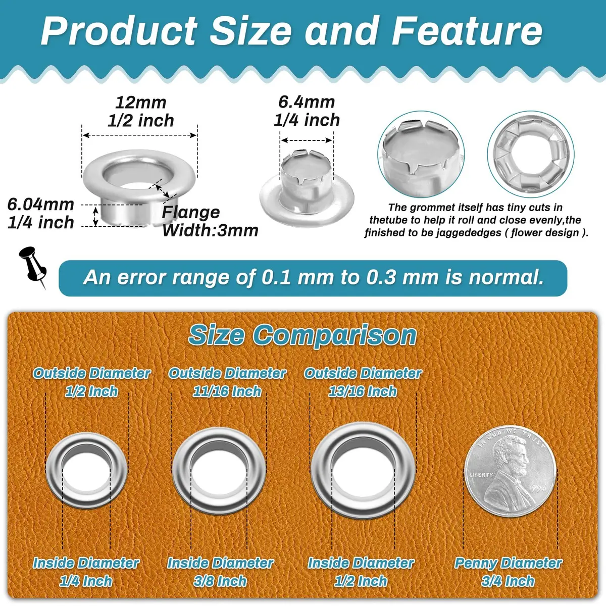 PAXCOO Grommet Tool Kit 6mm 1/4 Inch | Light-Duty Eyelet Kit for Leather & Crafts - view 2