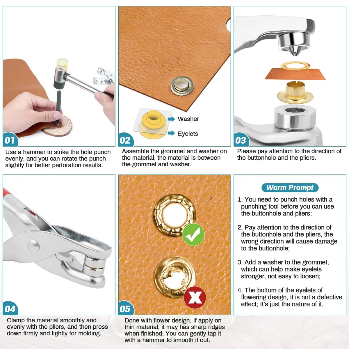 PAXCOO Grommet Tool Kit 6mm 1/4 Inch | Light-Duty Eyelet Kit for Leather & Crafts - view 4