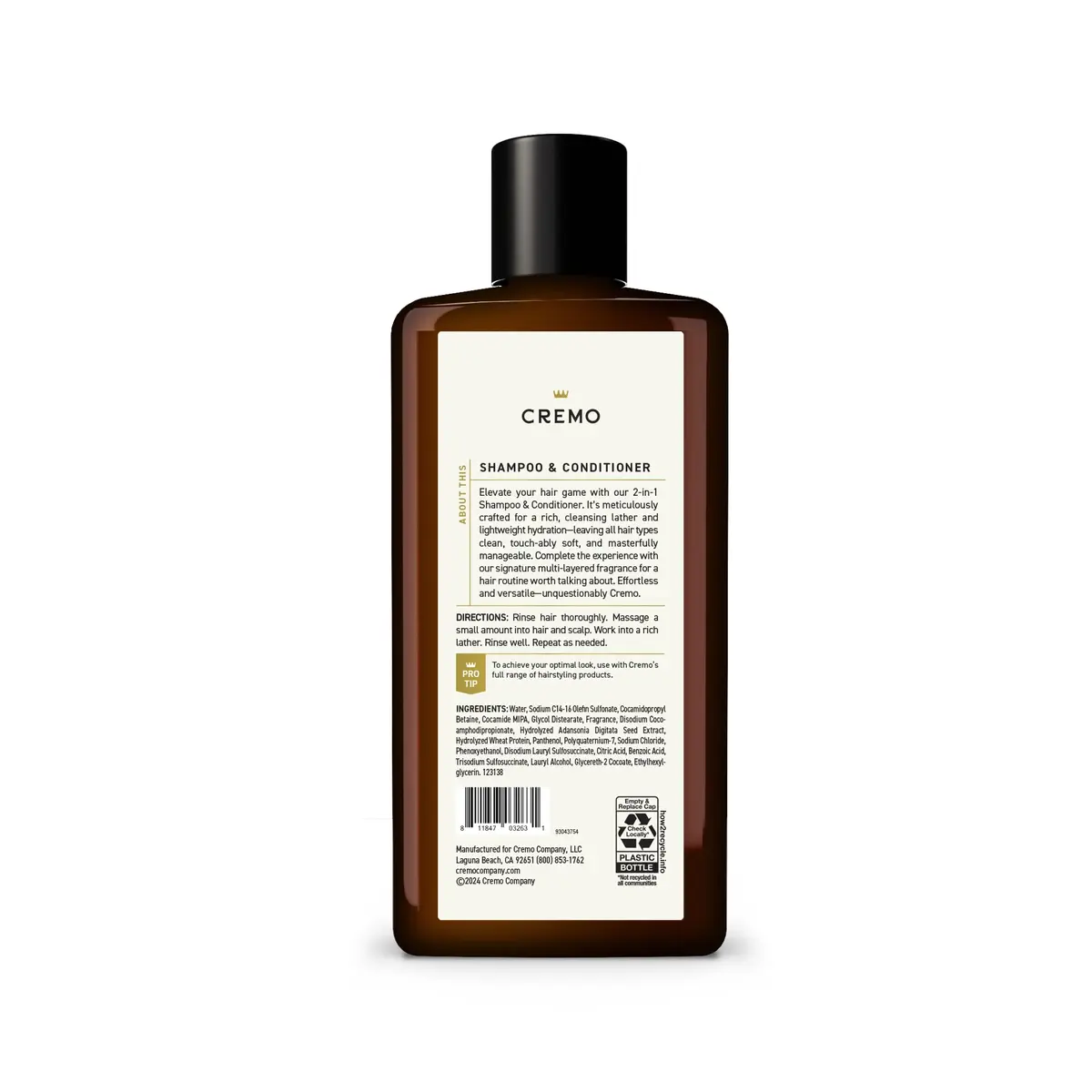 Cremo 2-in-1 Shampoo & Conditioner, Bourbon & Oak, 473ml (16 Fl Oz) | For All Hair Types - view 4