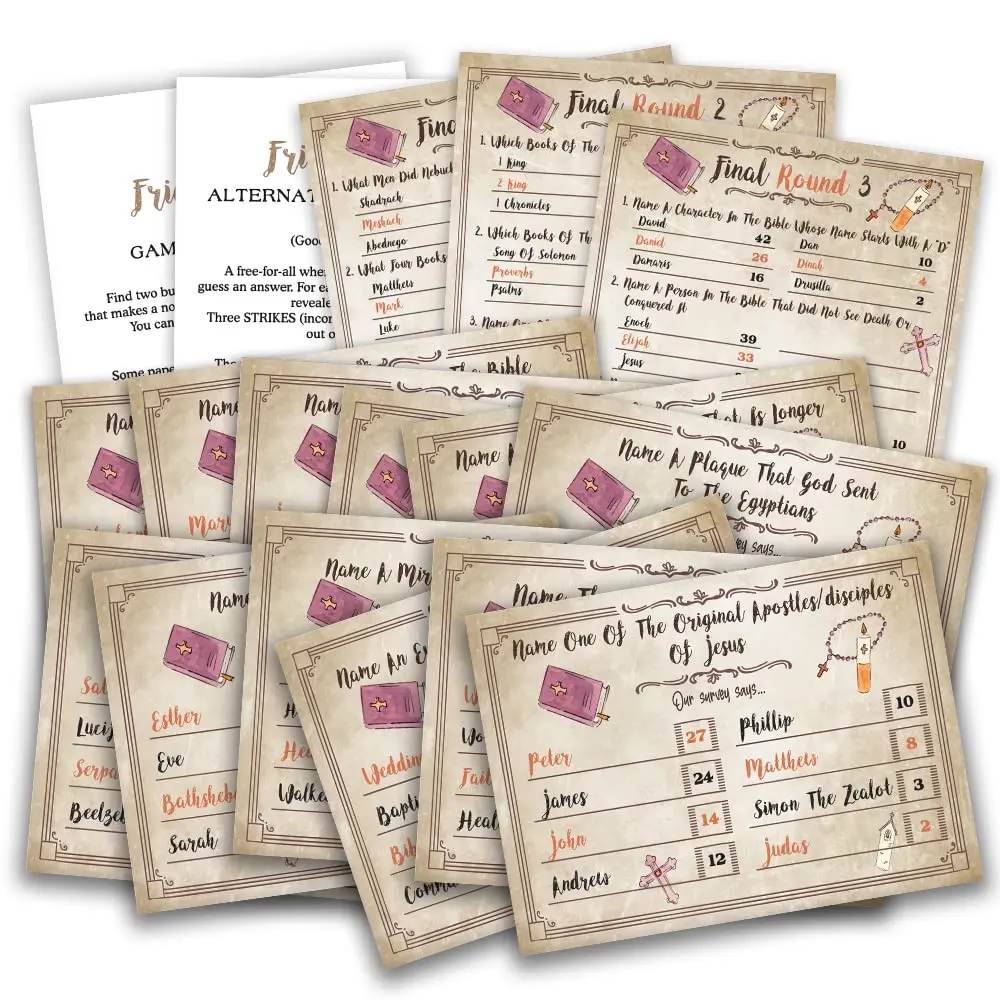 Pazag Bible Trivia Game, Bible Friendly Feud Quiz, Family & Church Game, 5x7 inches, Blue & White | Christian Bible Theme - main product image
