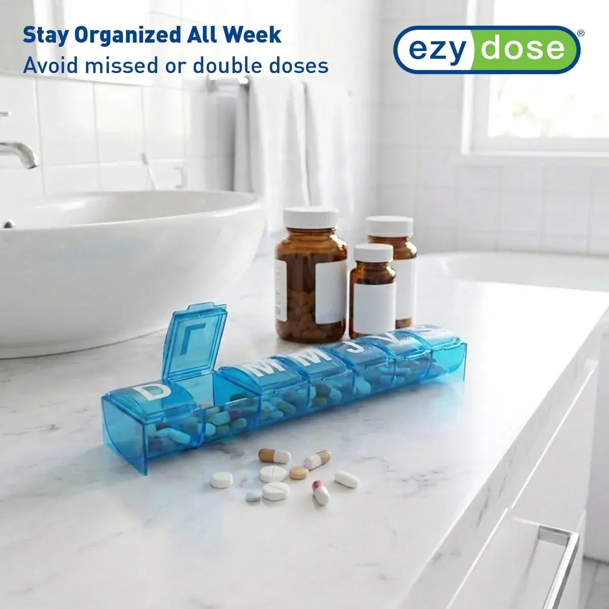 EZY DOSE Weekly Pill Organizer Large Spanish Compartments | 7-Day Medication Planner - view 6