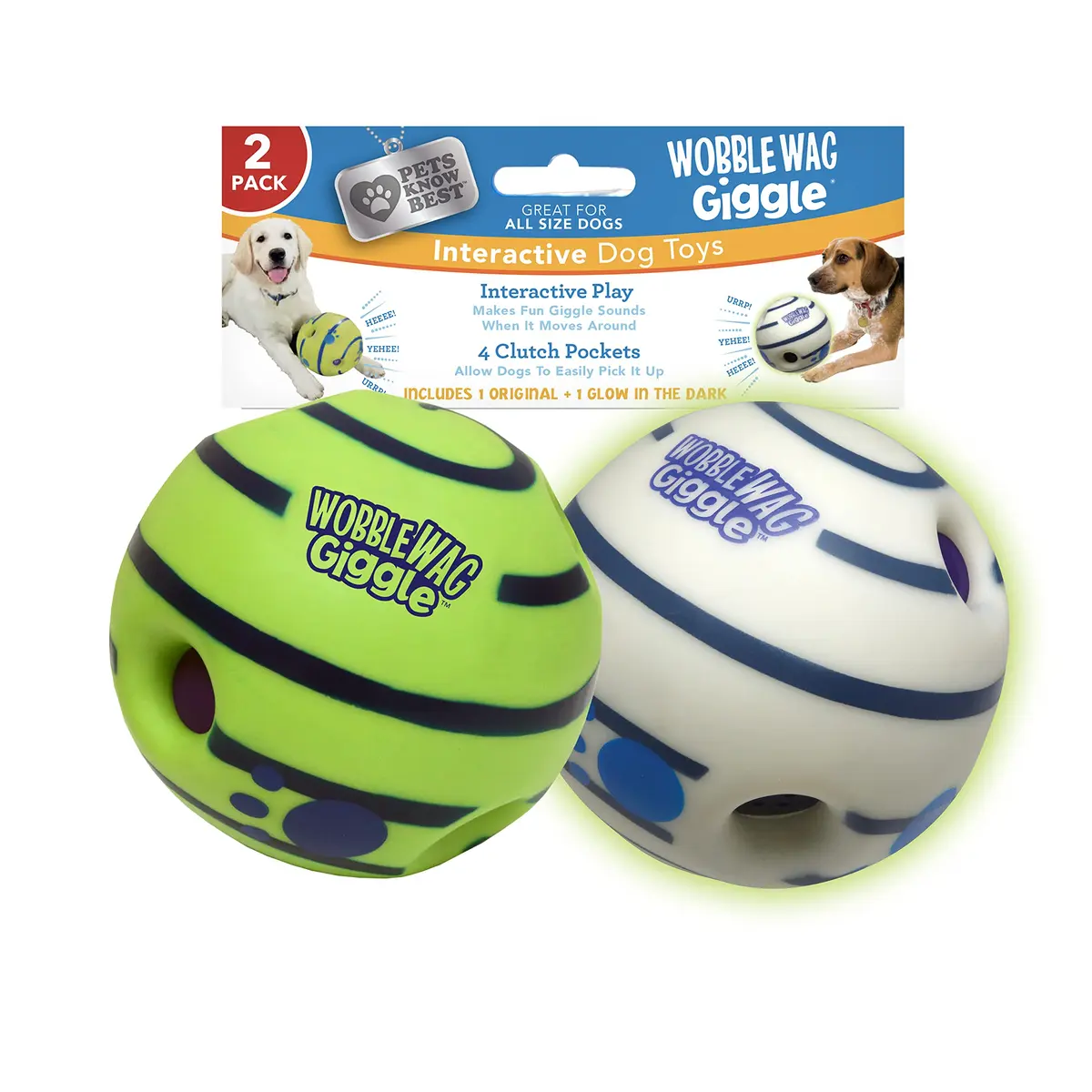 Wobble Wag Giggle Ball 2 Pack | Interactive Dog Toy with Giggle Sounds, Glow & Non-Toxic Vinyl (5.5") - main product image