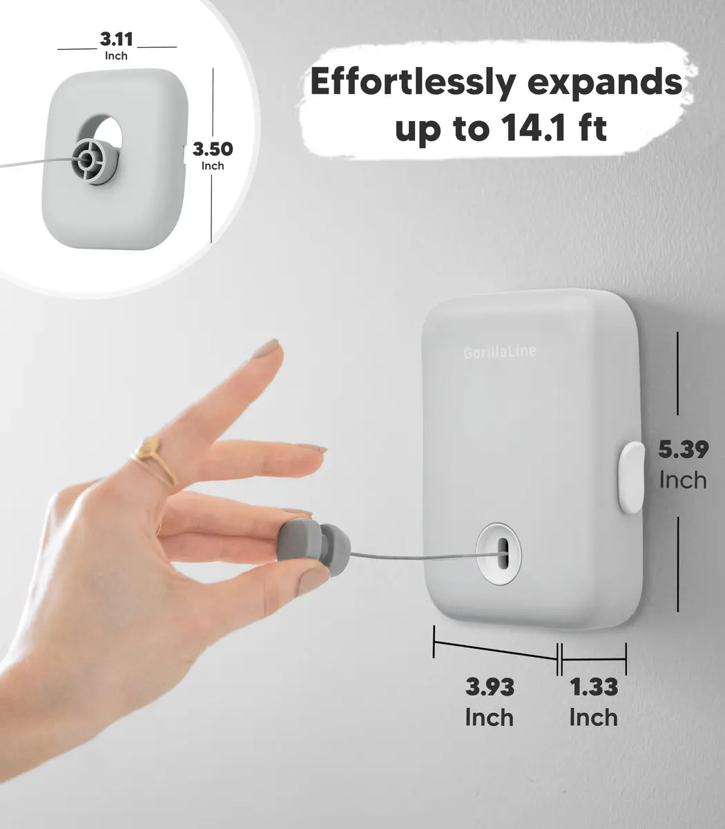 GorillaLine Retractable Clothesline Light Gray 5.39m (17.7 ft) | Heavy Duty Wall Mounted Indoor Outdoor Drying Rack - view 5