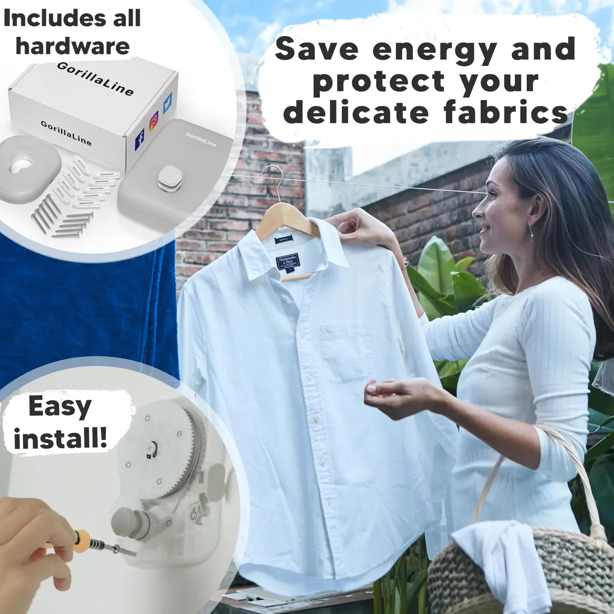 GorillaLine Retractable Clothesline Light Gray 5.39m (17.7 ft) | Heavy Duty Wall Mounted Indoor Outdoor Drying Rack - view 4