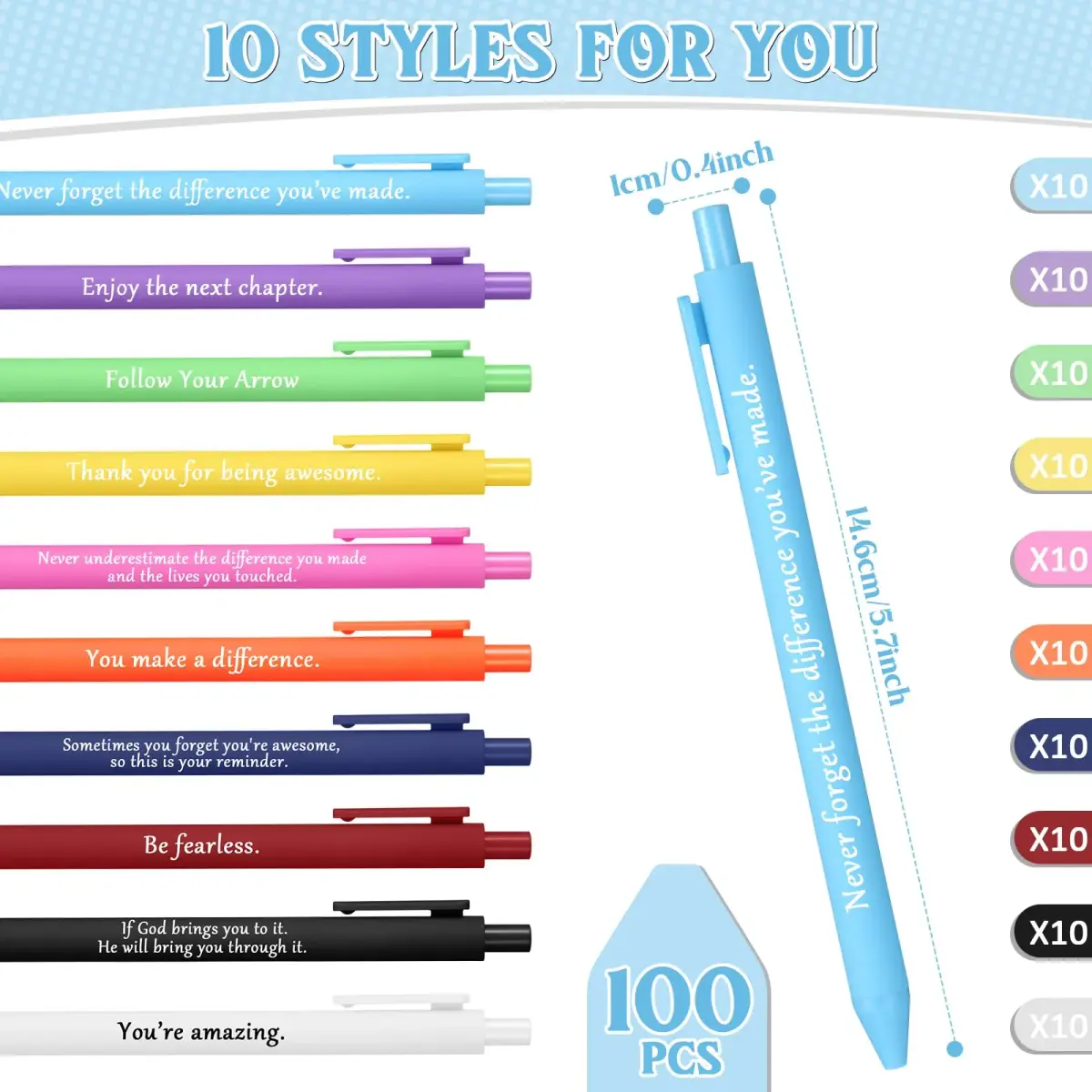 Teling 100 Pcs Inspirational Pens Bulk, Classic Colors, Classic Style | Smooth Writing, Bulk Pack - view 2