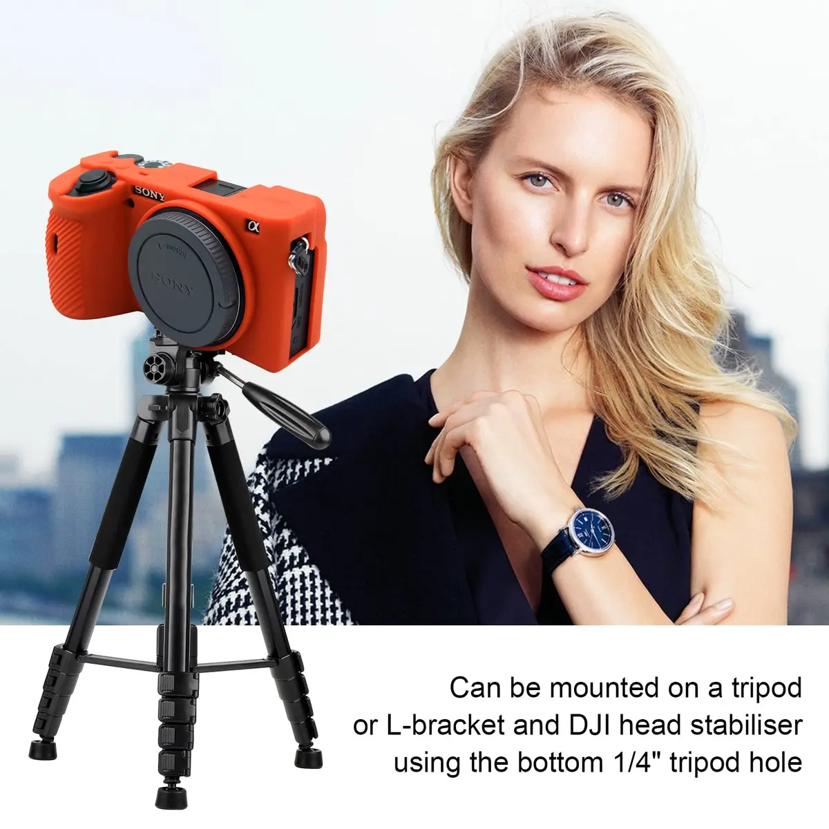 Easy Hood Camera Case for Sony A6600 ILCE-6600 in Orange | Silicone Protective Cover - view 6