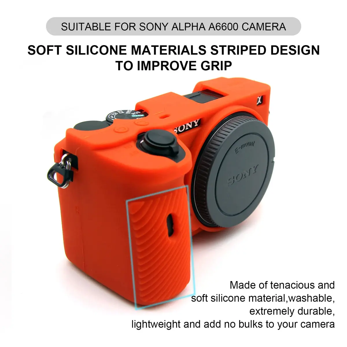 Easy Hood Camera Case for Sony A6600 ILCE-6600 in Orange | Silicone Protective Cover - view 2