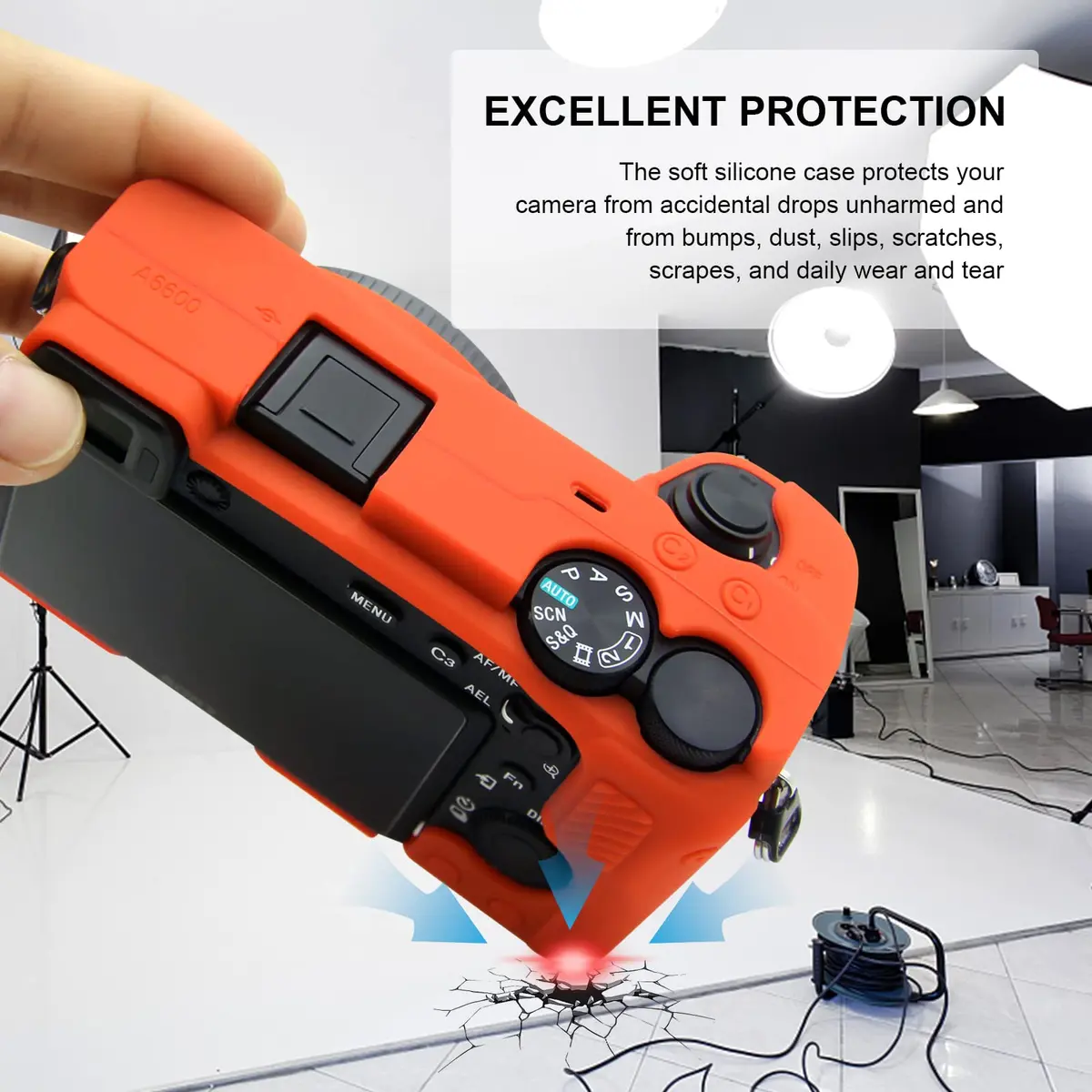 Easy Hood Camera Case for Sony A6600 ILCE-6600 in Orange | Silicone Protective Cover - view 3