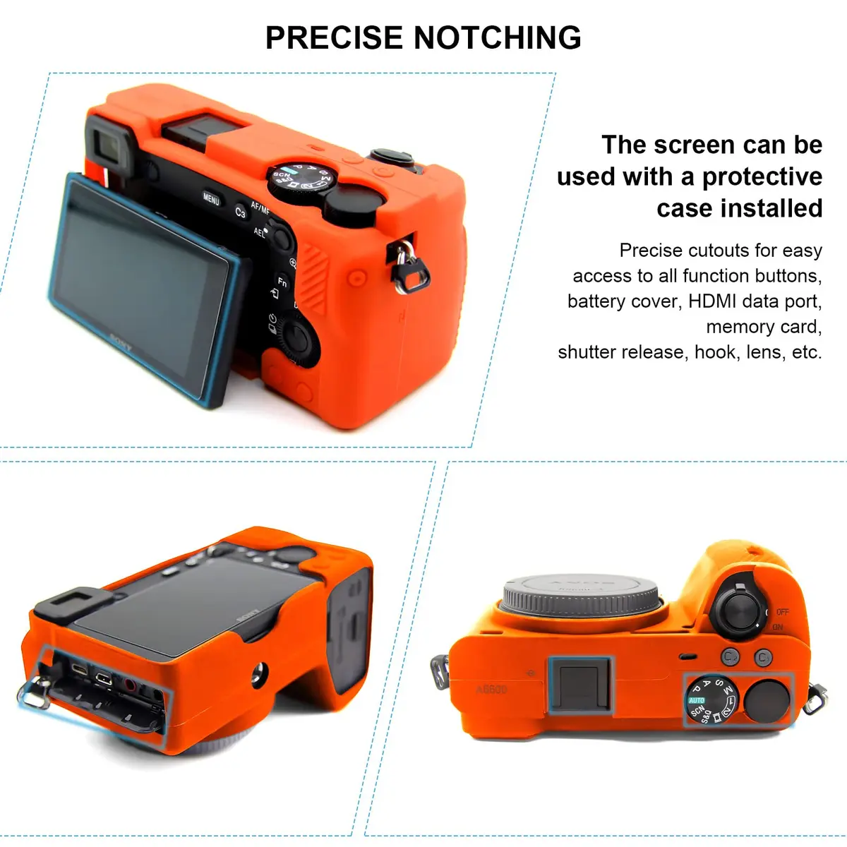 Easy Hood Camera Case for Sony A6600 ILCE-6600 in Orange | Silicone Protective Cover - view 4