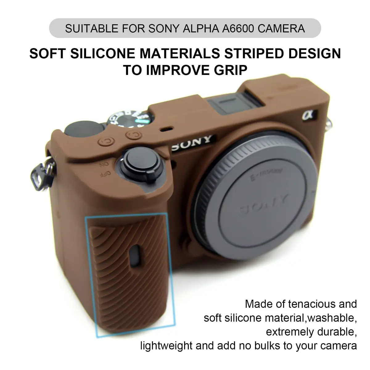 Easy Hood Camera Case for Sony A6600 ILCE-6600 | Silicone Protective Cover in Brown - view 2