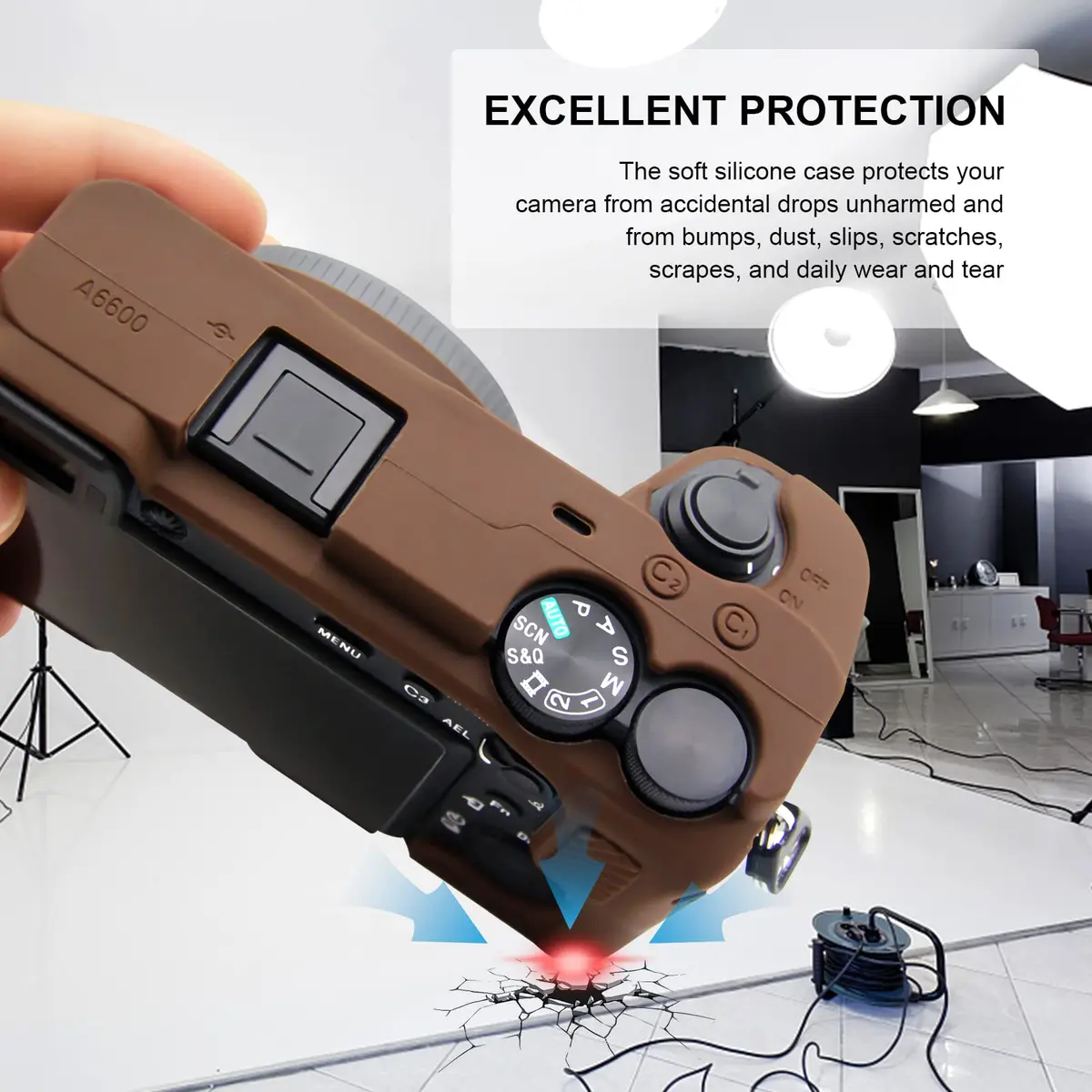 Easy Hood Camera Case for Sony A6600 ILCE-6600 | Silicone Protective Cover in Brown - view 3