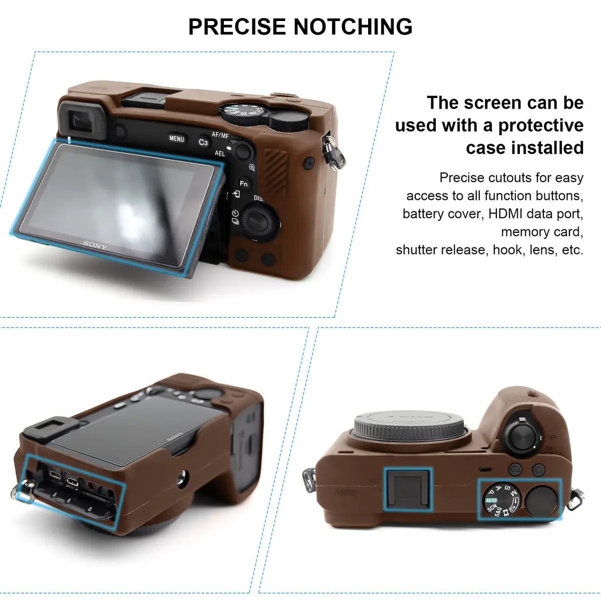 Easy Hood Camera Case for Sony A6600 ILCE-6600 | Silicone Protective Cover in Brown - view 4