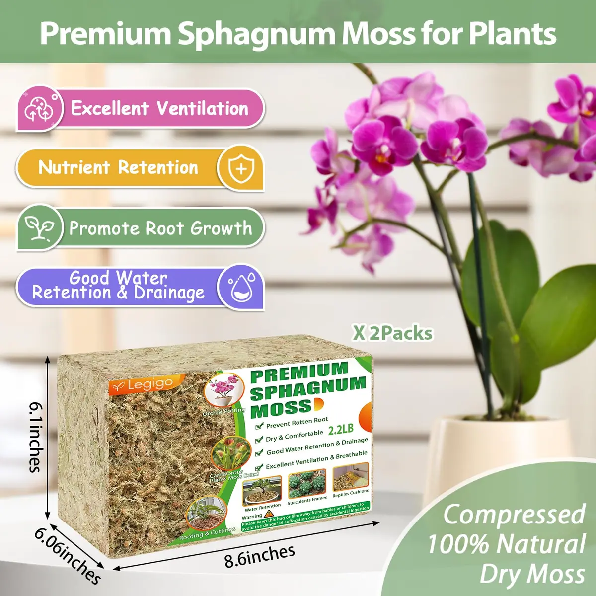 Legigo 4.4LB Sphagnum Moss for Plants | Moisture Retention & Root Growth Support - view 2