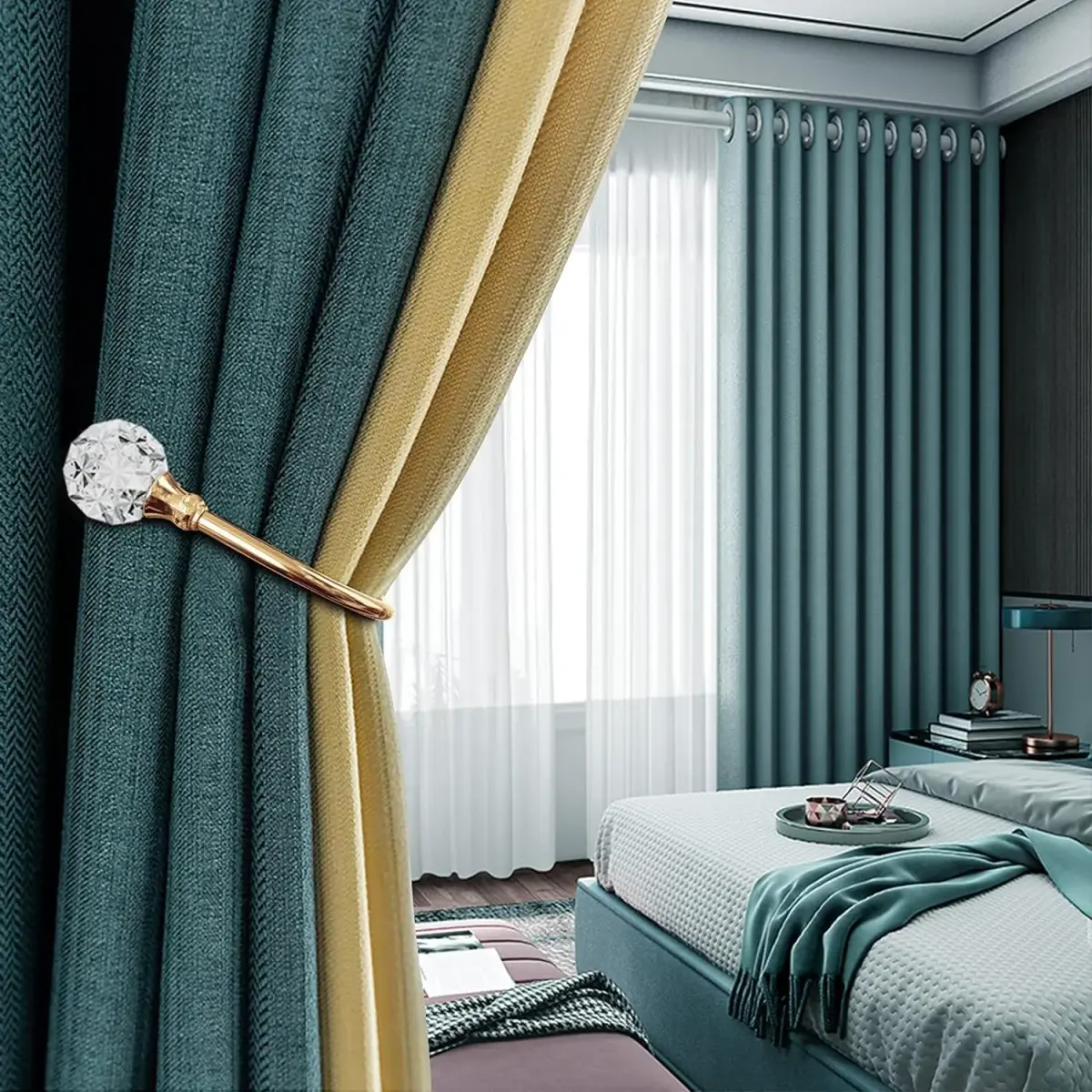 KOLAKO Crystal Ball Curtain Holdbacks 6 Pack Rose Gold Metal Heavy Duty Drapery Holders | U-Shaped Wall Mounted Hooks for Thick Drapes - view 6
