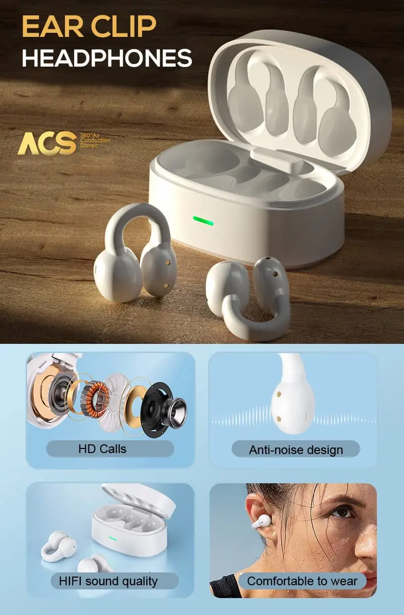 ZOUKAI Open Ear Clip Wireless Earbuds with Bluetooth 5.3 | Safe Listening for Travel & Sports - view 3