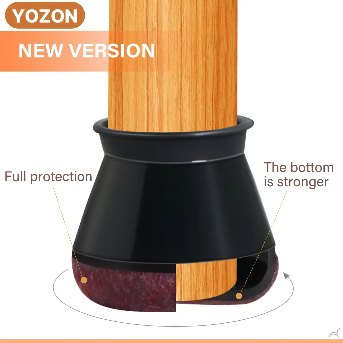 YOZON Chair Leg Floor Protectors Silicone Caps with Felt Base, 32 Pack Black Round Medium | Protects Floors & Reduces Noise - view 3