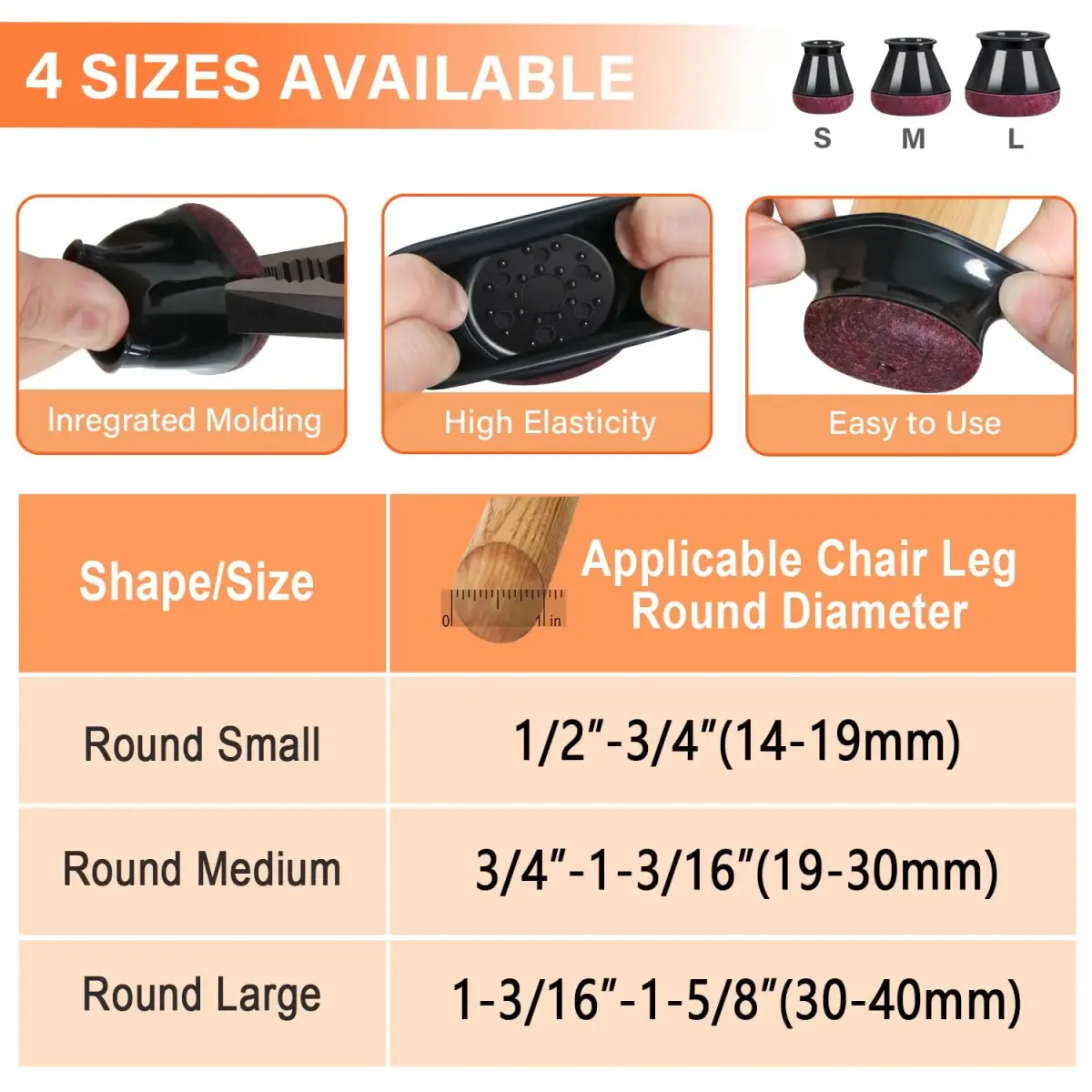 YOZON Chair Leg Floor Protectors Silicone Caps with Felt Base, 32 Pack Black Round Medium | Protects Floors & Reduces Noise - view 4