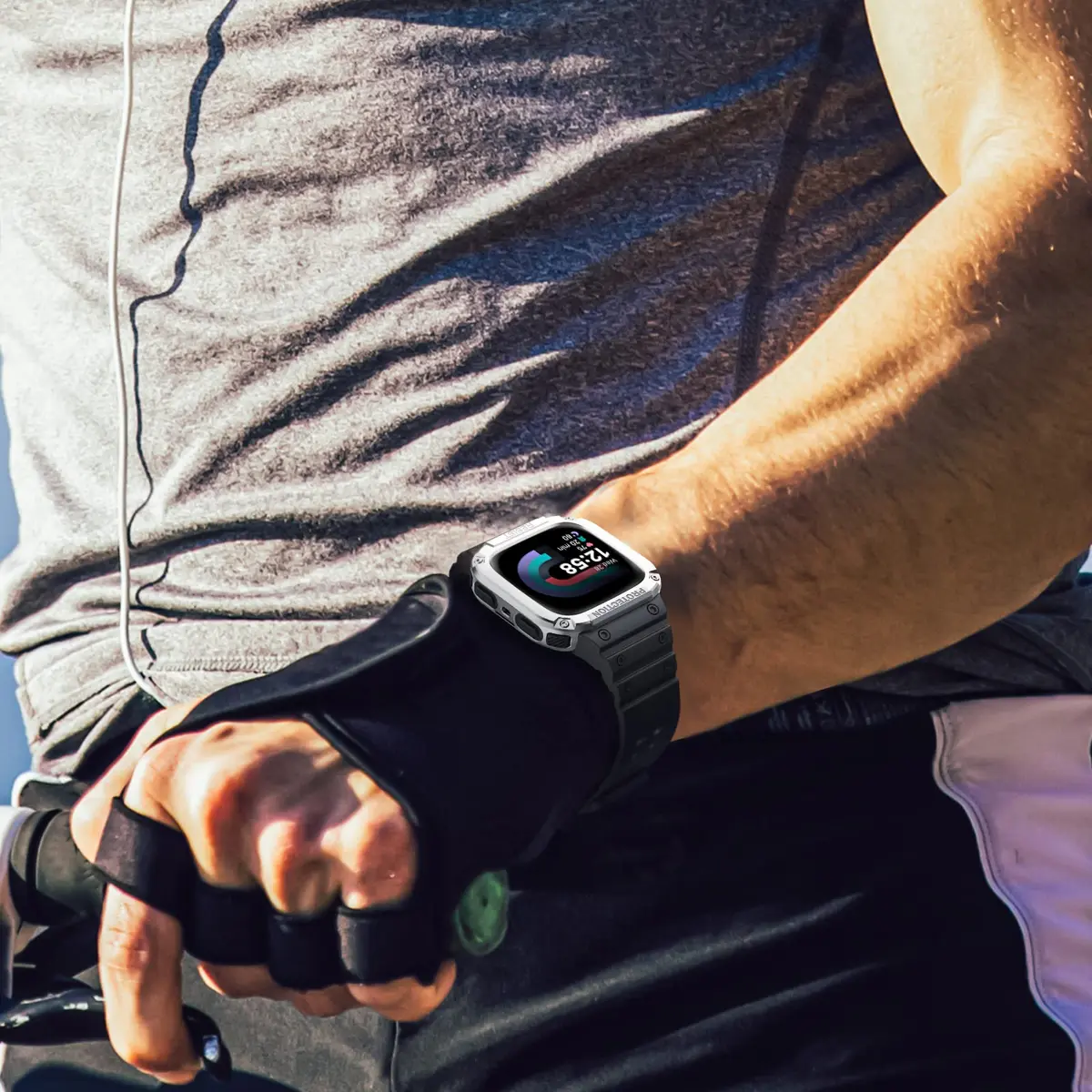 FINTIE Rugged Band with Case for Fitbit Versa 4/3/2/1 & Sense 2/1 - Black/Silver, 165mm-245mm (6.5-9.5 inch) - view 6