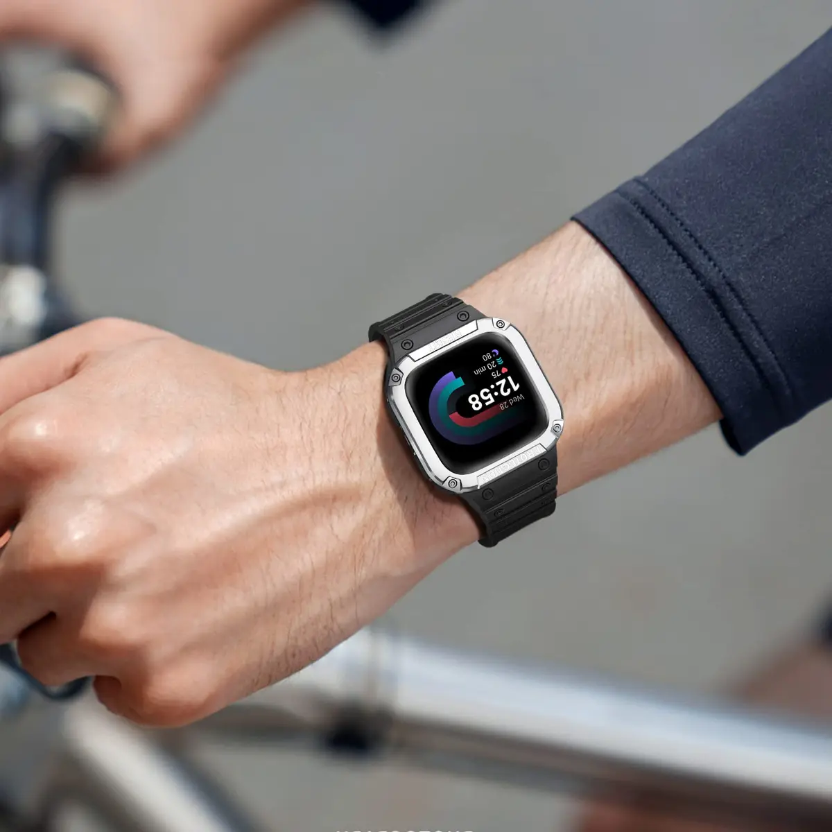 FINTIE Rugged Band with Case for Fitbit Versa 4/3/2/1 & Sense 2/1 - Black/Silver, 165mm-245mm (6.5-9.5 inch) - view 7