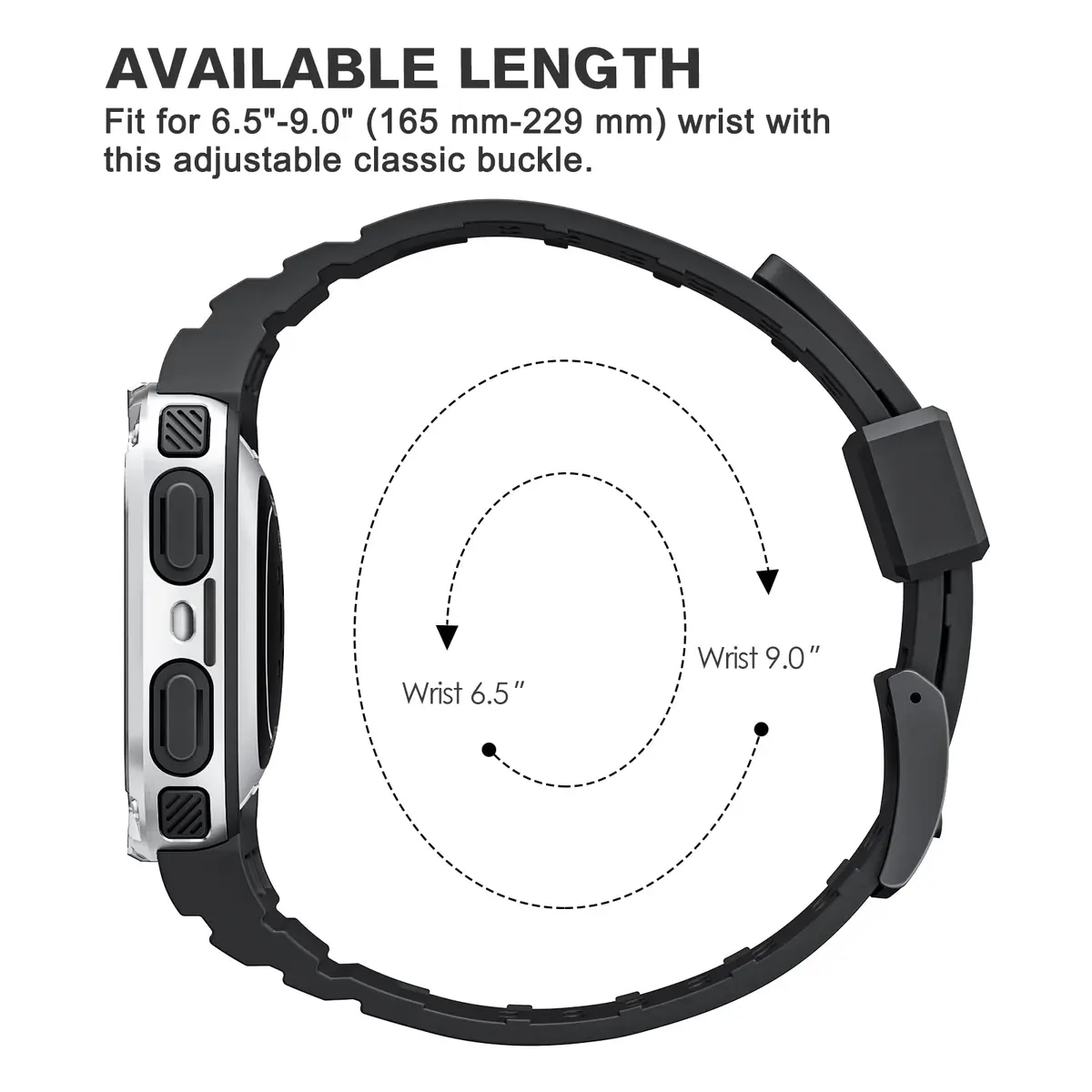 FINTIE Rugged Band with Case for Fitbit Versa 4/3/2/1 & Sense 2/1 - Black/Silver, 165mm-245mm (6.5-9.5 inch) - view 8