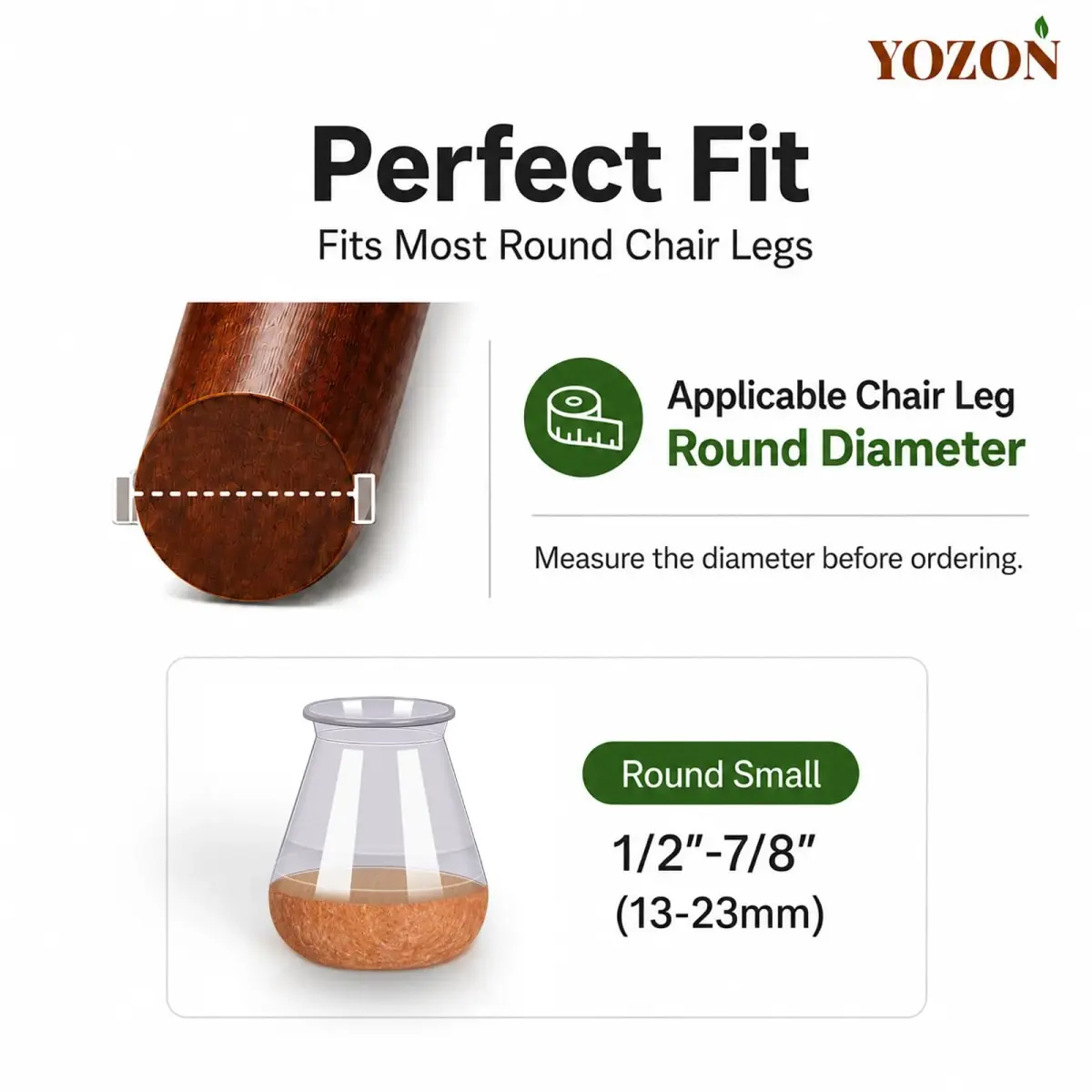 YOZON Chair Leg Floor Protectors 13-23mm (1/2"-15/16") | 16-Pack Clear Silicone Caps with Felt Base - view 4