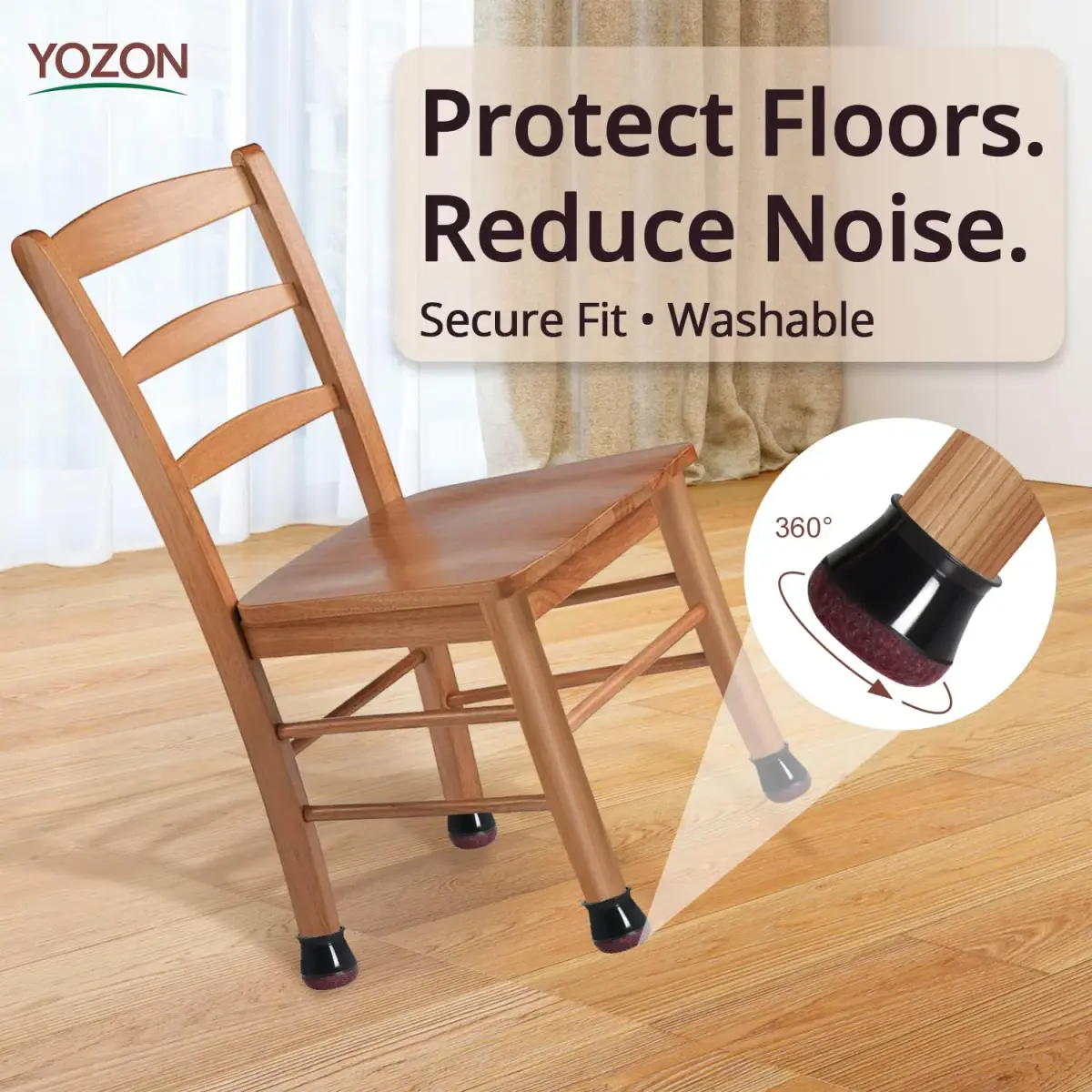 YOZON Chair Leg Floor Protectors Silicone Caps with Felt Base, 19-30mm Round Legs | Protects Floors & Reduces Noise - view 2