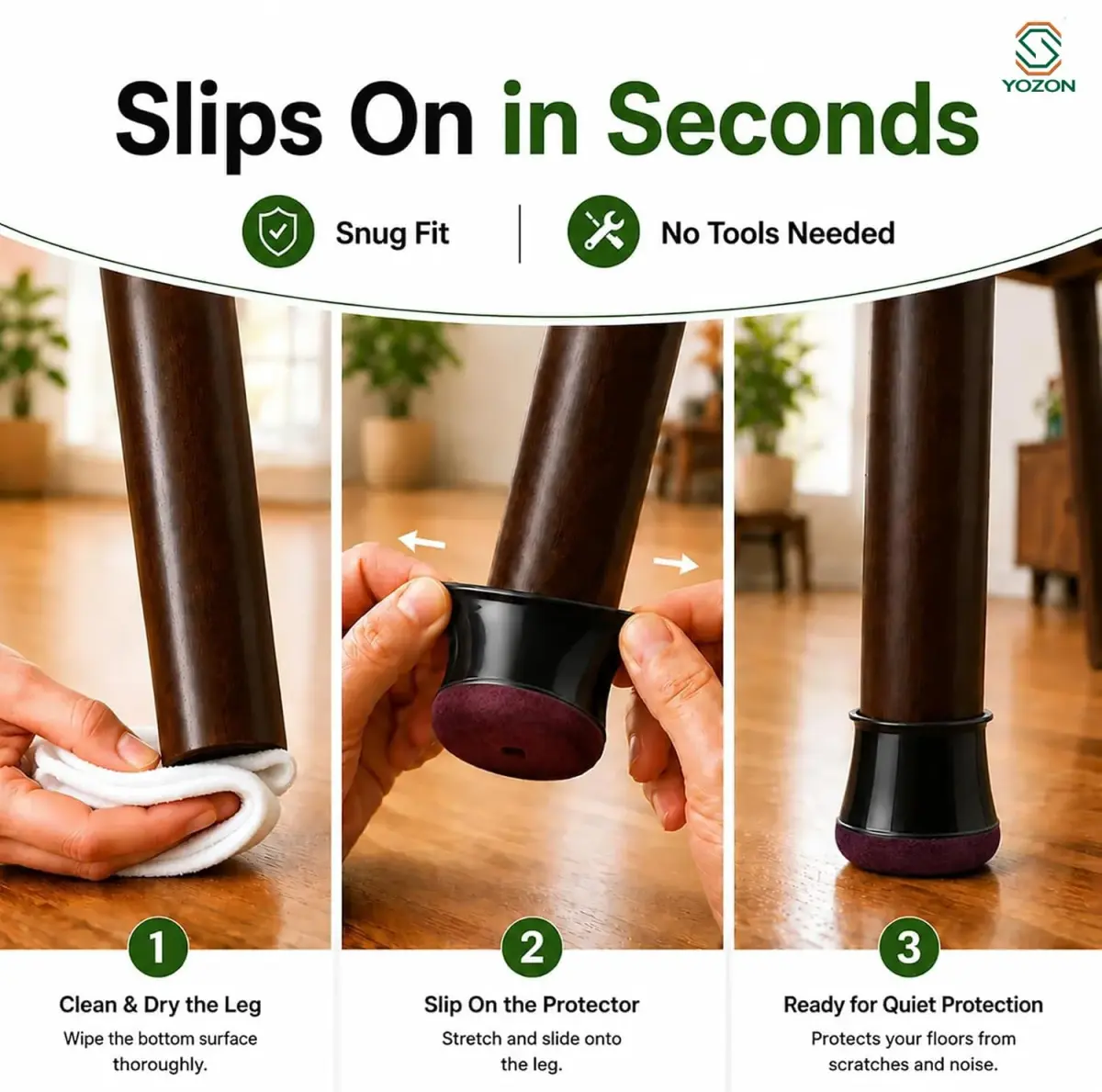 YOZON Chair Leg Floor Protectors Silicone Caps Felt Furniture Pads 32 Pack | Protects Hardwood, Tile, Laminate Floors - view 4