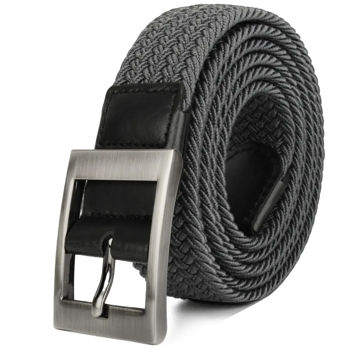 Drizzte Men's 51'' Grey Braided Elastic Stretch Belt | Adjustable for Waist 43-46 - main product image