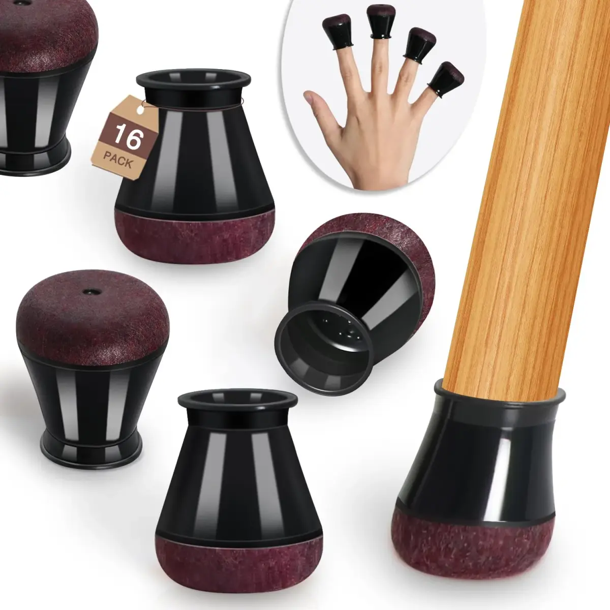 YOZON Chair Leg Floor Protectors Silicone Caps Felt Furniture Pads 16 Pack Black Round Small | Protects Floors & Reduces Noise - main product image