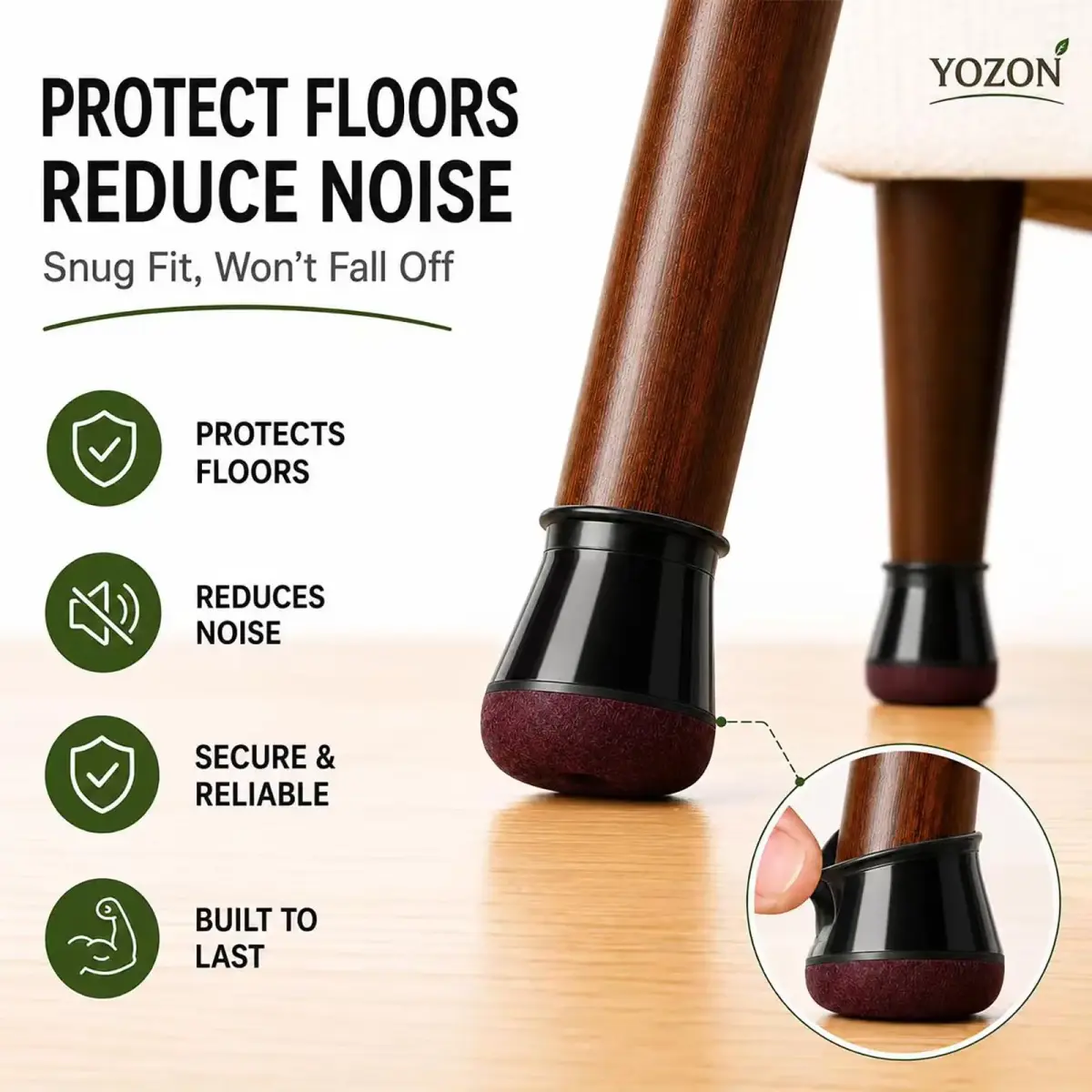 YOZON Chair Leg Floor Protectors Silicone Caps Felt Furniture Pads 16 Pack Black Round Small | Protects Floors & Reduces Noise - view 2