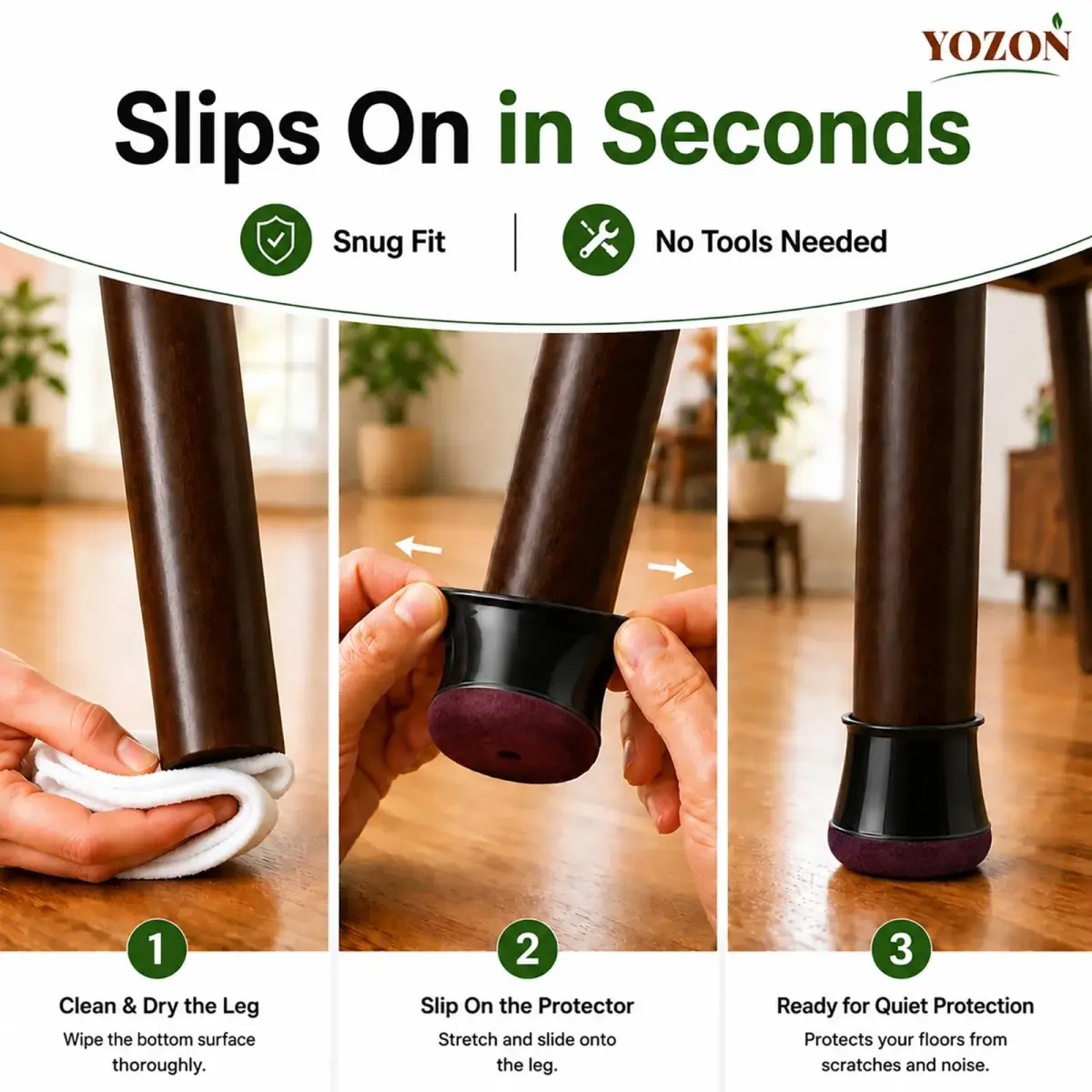 YOZON Chair Leg Floor Protectors Silicone Caps Felt Furniture Pads 16 Pack Black Round Small | Protects Floors & Reduces Noise - view 4