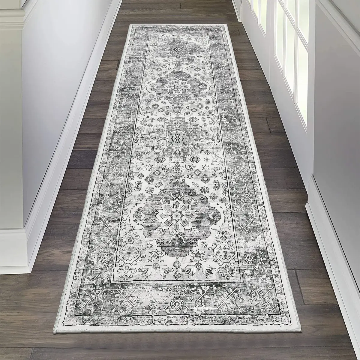 Pauwer Hallway Runner Rug 2x6 | Washable Vintage Grey Boho Style (70-120 chars) - main product image