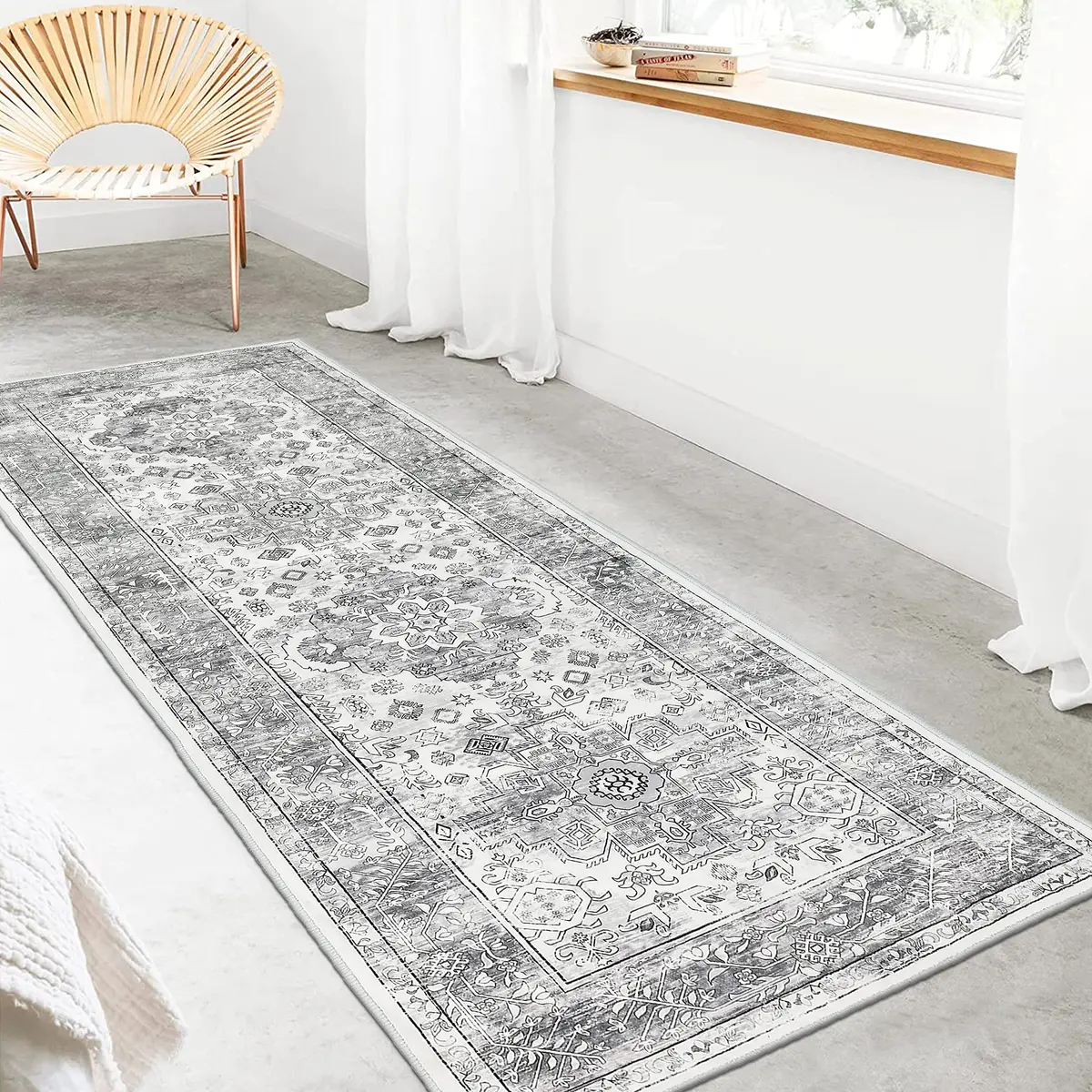 Pauwer Hallway Runner Rug 2x6 | Washable Vintage Grey Boho Style (70-120 chars) - view 5